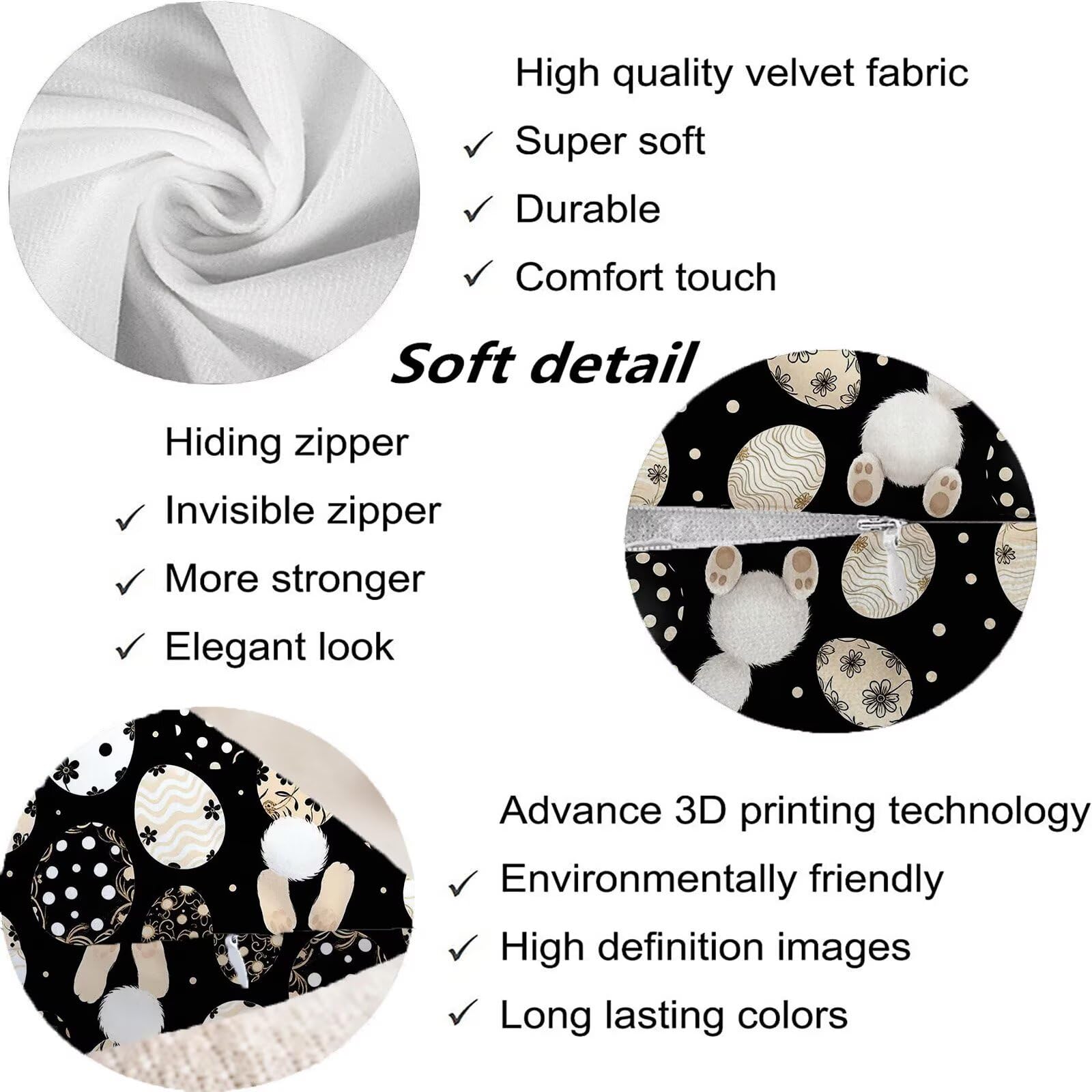 Nero Federe Cuscini Divano 40x40cm, Cuscini da Esterno Set de 4, Cod-125 | Velour Copricuscini Decorativi Letto Arredo, per Letto, Soggiorno, Giardino, Esterno, Casa Decorazione Set di 4 Animale