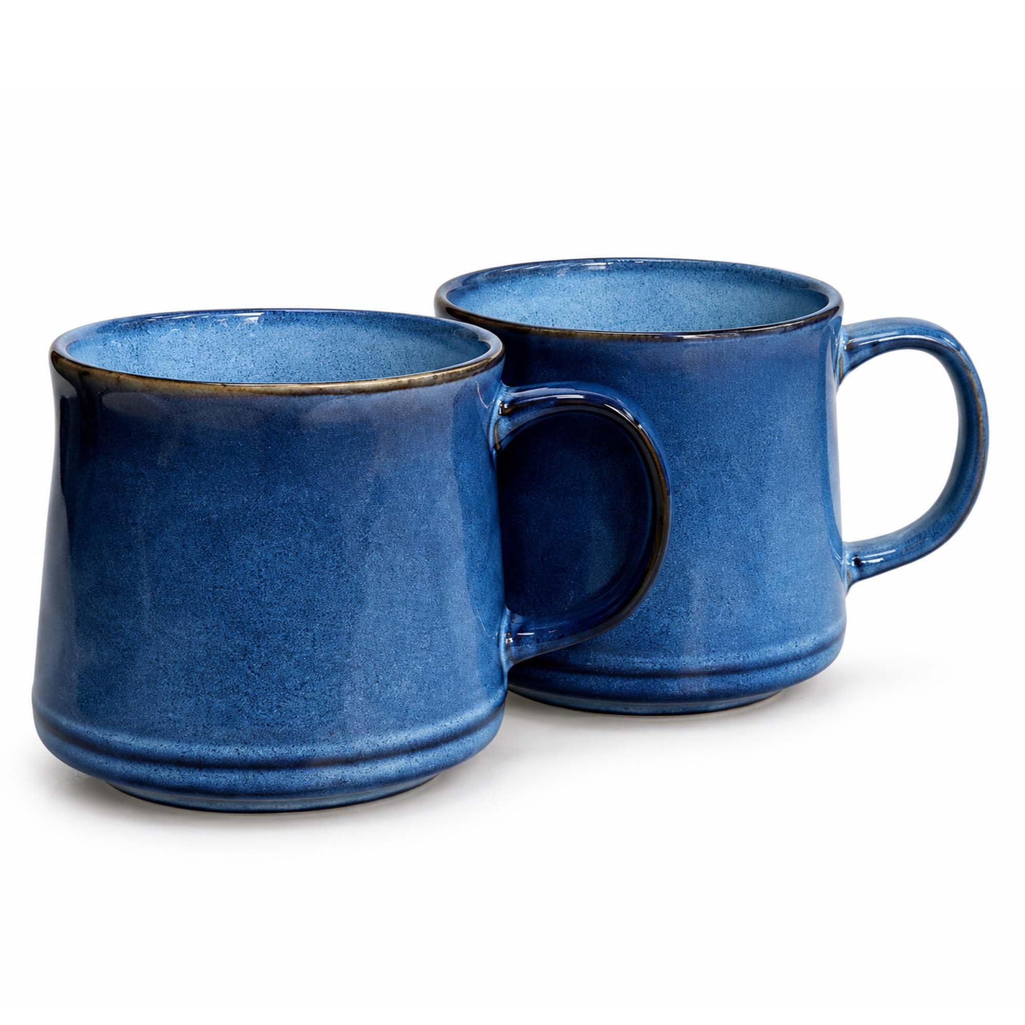 Upper Street Navy Blue Reactive Glaze Ceramic Mug Set of 2, 600ml Coffee & Tea Mugs, Dishwasher & Microwave Safe, Scandinavian Design