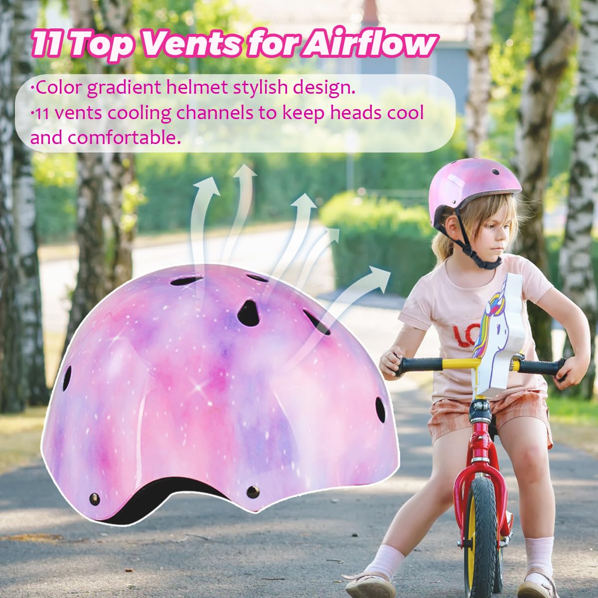Casco de bicicleta para niños y jóvenes, con certificado CPSC, cascos de protección ajustables de color rosa estrellado para múltiples deportes, ciclismo, patinaje, patinaje (talla M) 5