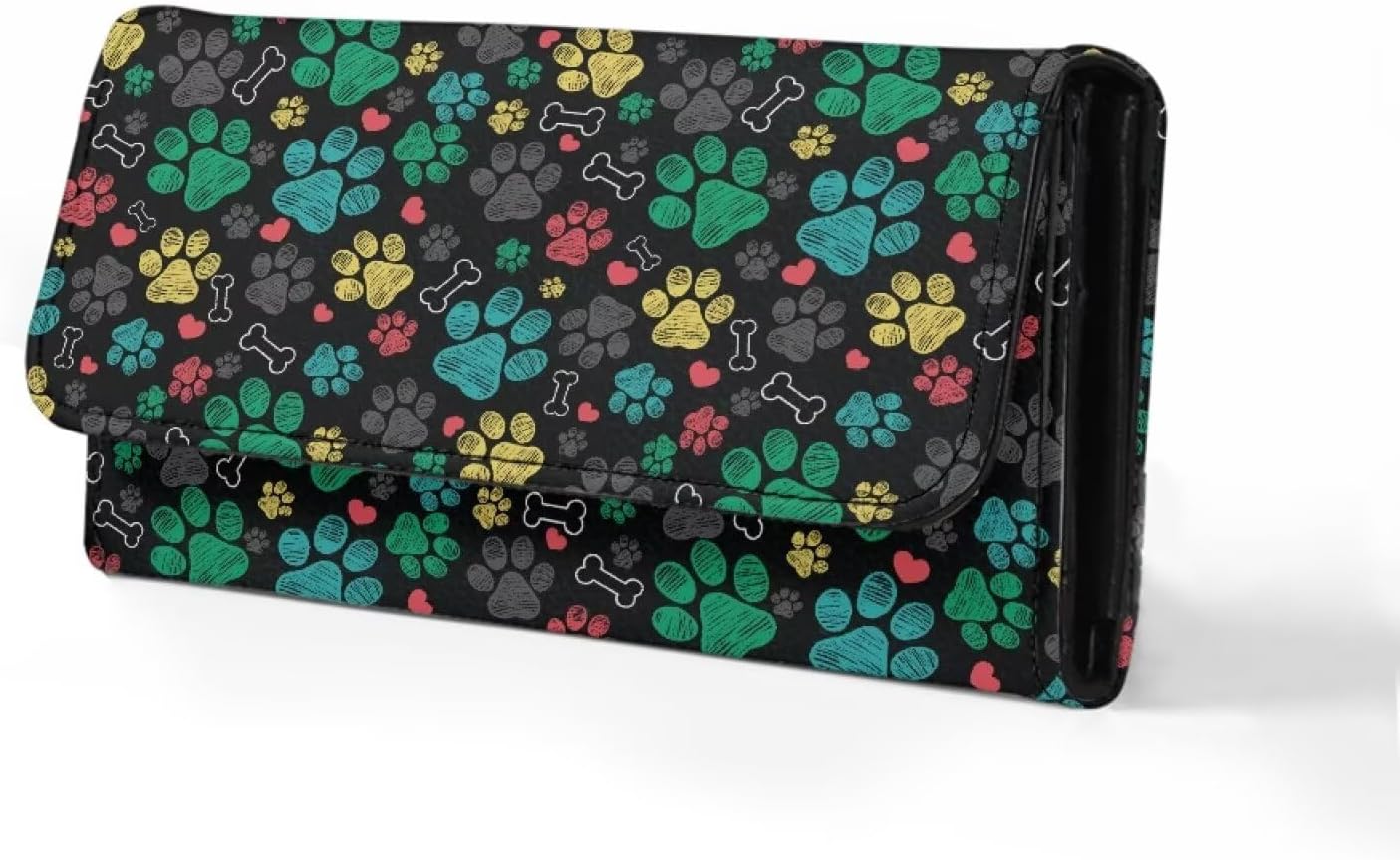 AFPANQZ Cute Dog Paws Print Women's Wallets RFID Blocking Large Capacity Luxury PU Leather Clutch Wallet Card Holder Organizer Phone Holder Zip Pocket, Buckle Closure, Black Colored - Image 4