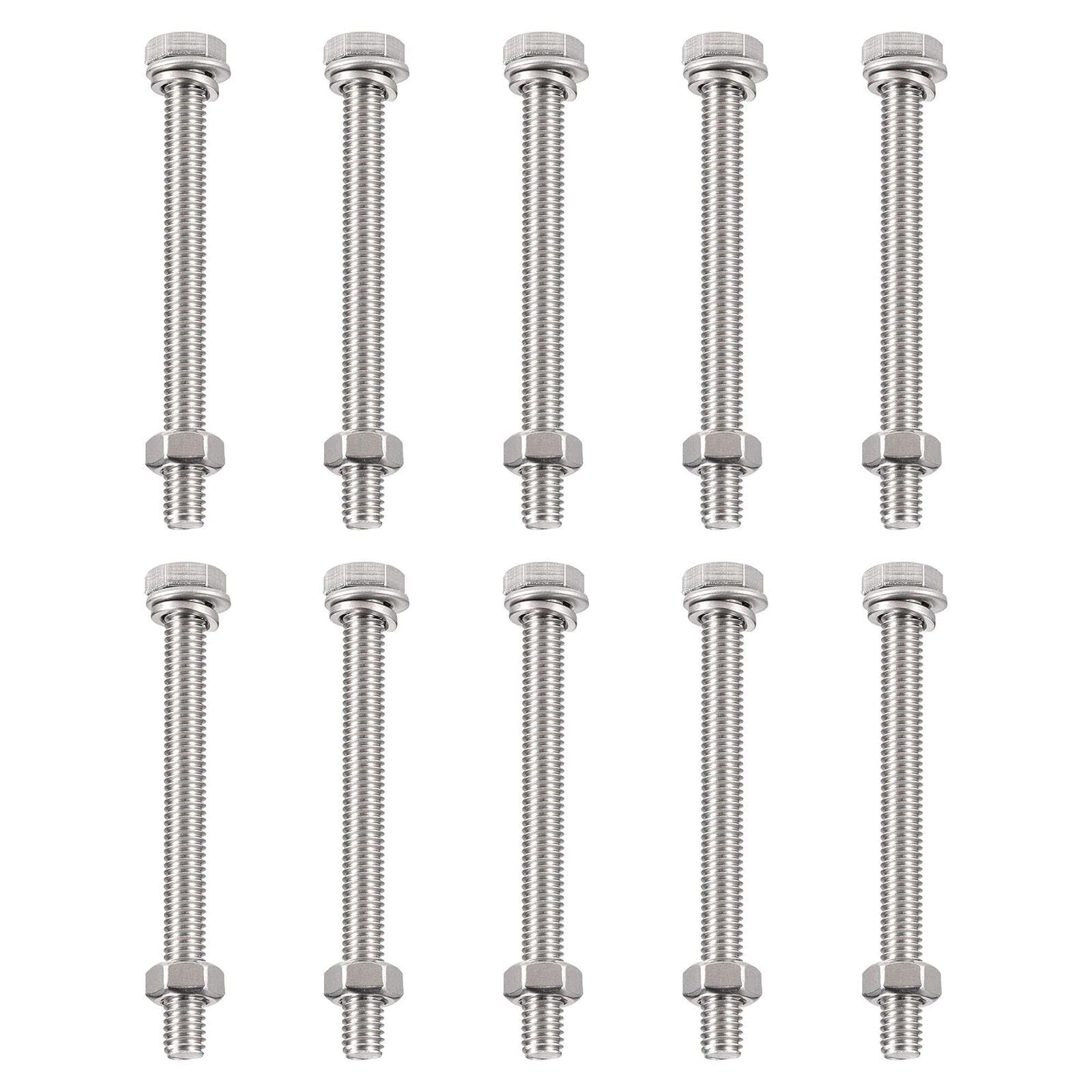 TA-VIGOR 10Pcs M6 x 70mm Hex Head Screws Bolts, Nuts, Flat & Lock Washers Kits, Fully Thread Hexagon Bolts