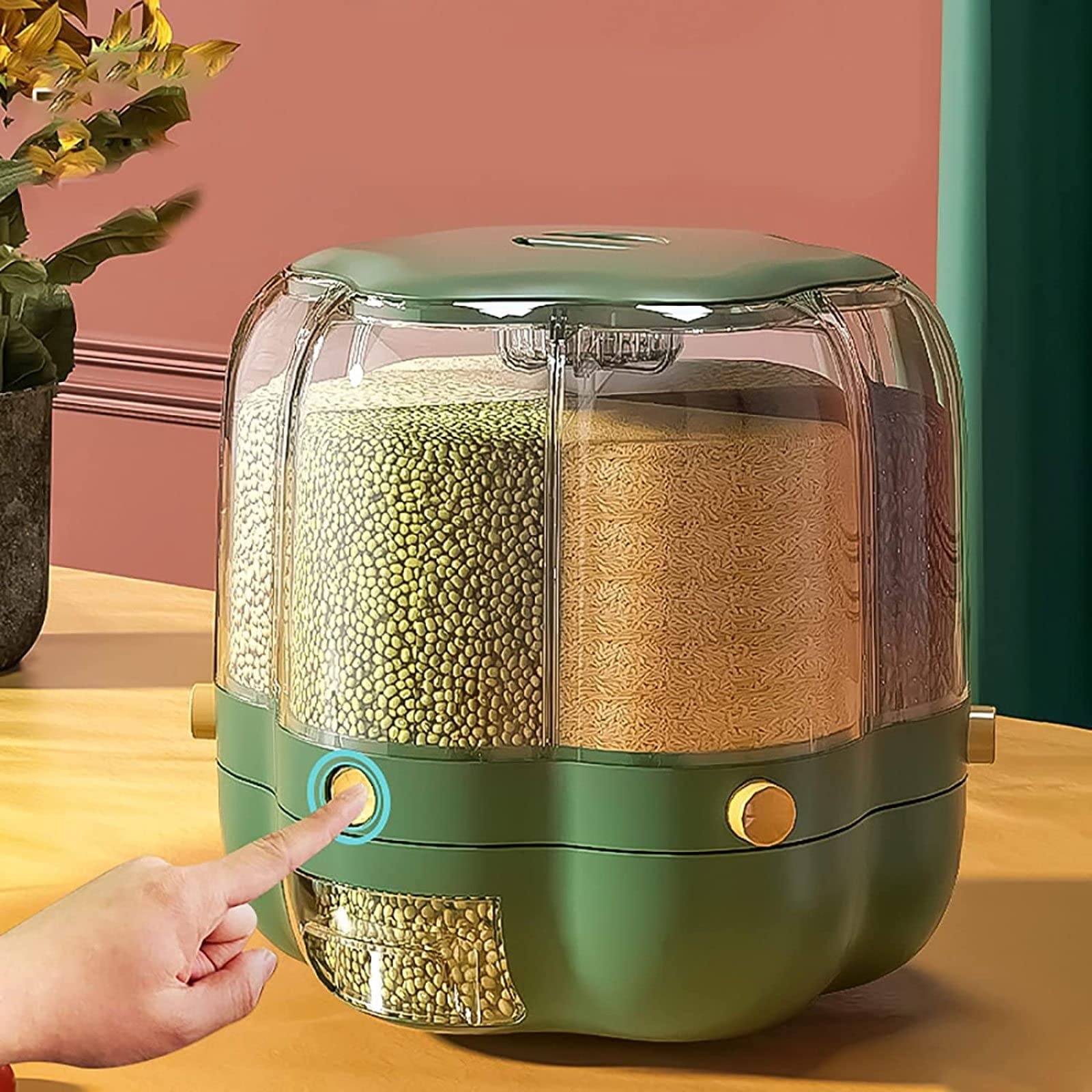 Contenitore Per Riso Angoily 20 Kg | PP Alimentare | Ermetico E Anti-insetti | Con Scala Trasparente | Verde Scuro E Bianco