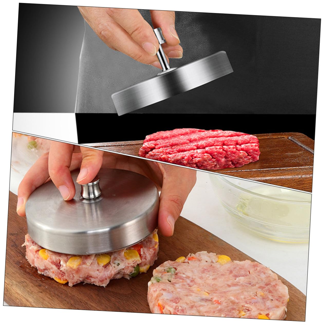 Edelstahl Burgerpresse Rund Patty Maker Form Langlebig Rostfrei Einfach zu Reinigen für Gefüllte Burger und Fleischpatties Küchenwerkzeug