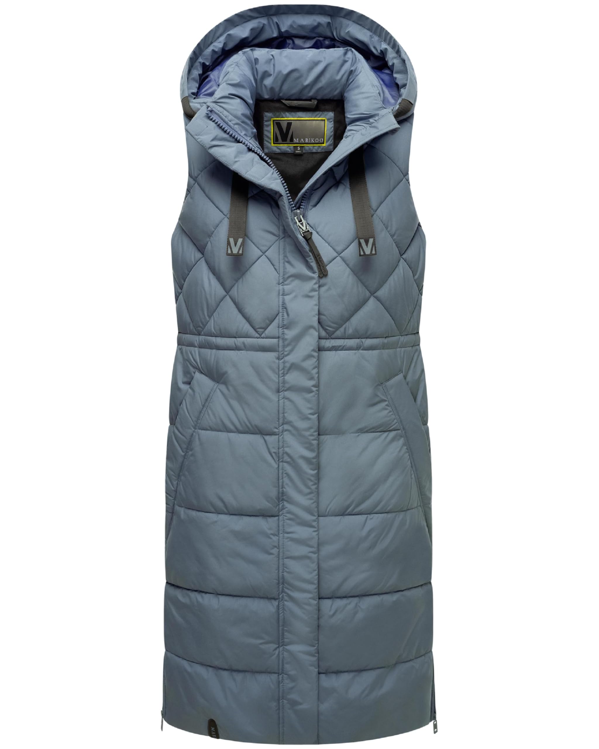 MARIKOO Gilet lungo da donna senza maniche lungo trapuntato caldo in materiali riciclati con cappuccio Narikaa 16 XS-3XL
