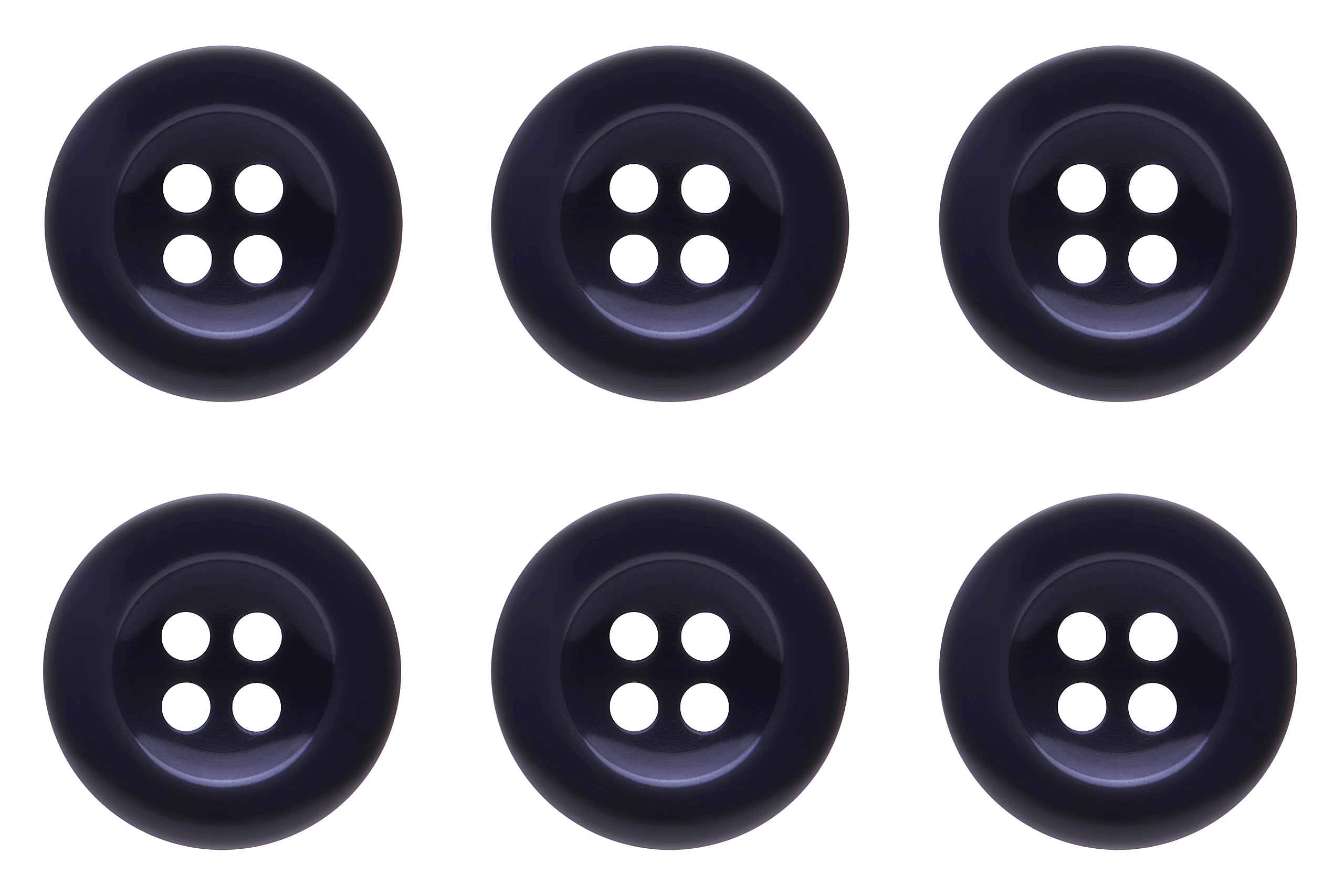 Pack of 6 Dark Blue 17mm Round Sew On Plastic Buttons for Trousers with Braces Suits Skirts Domed 4 Holes 27 Ligne