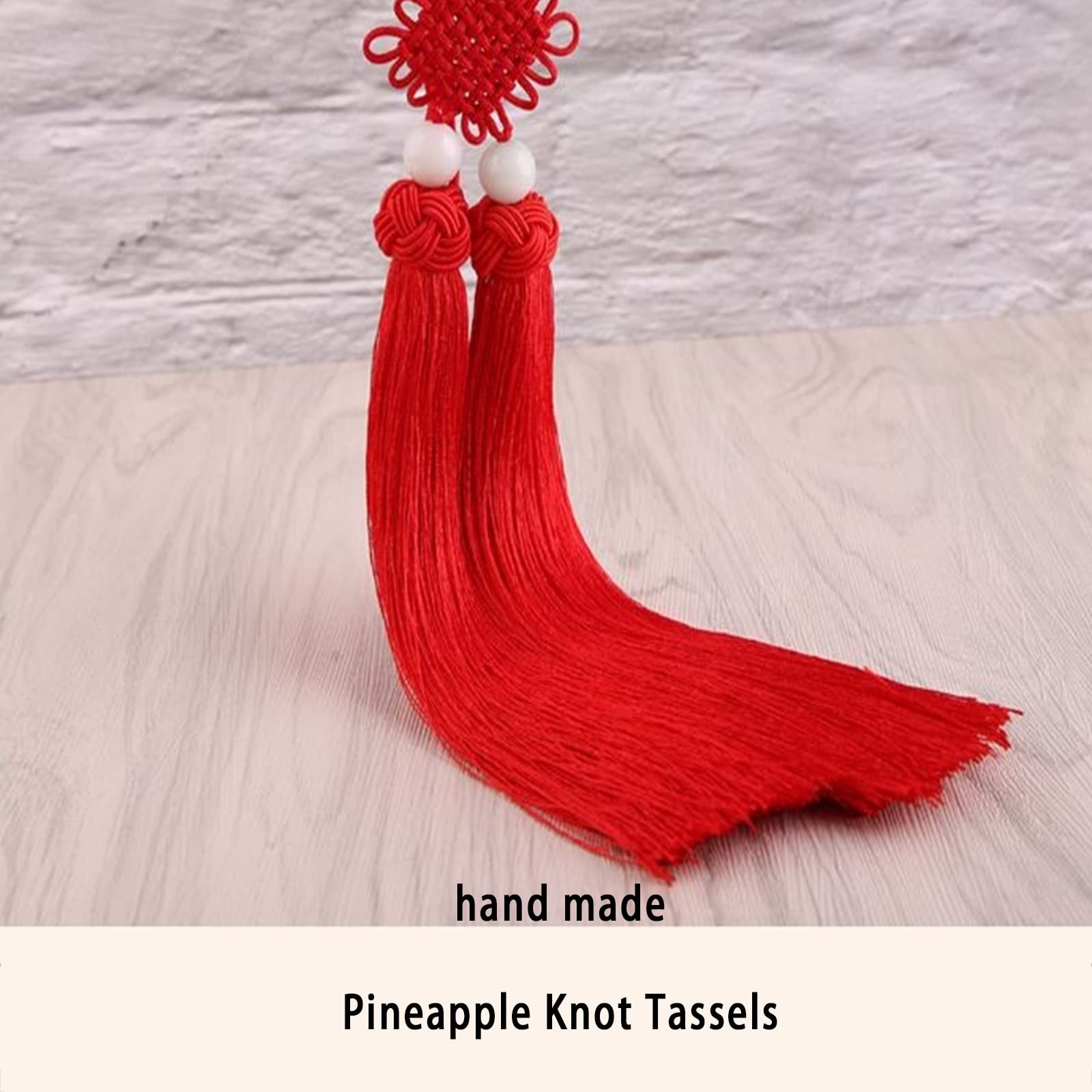 Quasten Chinesische Schwertquaste, handgefertigte lange Quasten, mit milchig weißen Perlen und chinesischem Knoten for Ohrringe, Souvenirs, Lesezeichen, DIY-Bastelzubehör, Innendekorationen, Rot(Red)