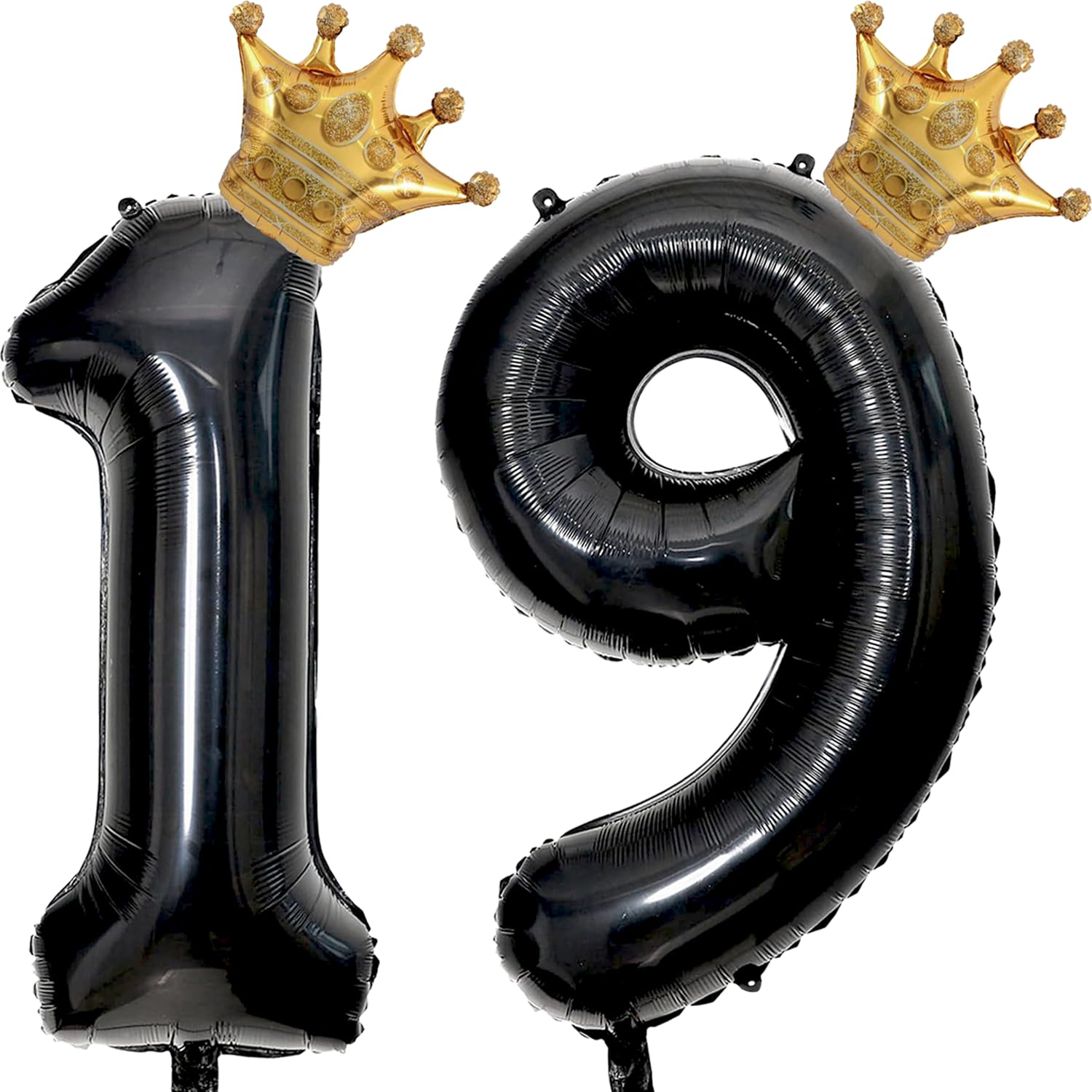 40 inch Large Black 19 Balloon Number with Gold Crown Balloons 19th Birthday Big Foil Mylar Helium Balloon for Boys Girls 19th Birthday Anniversary Decorations Supplies Favors(Number 19 Balloons）
