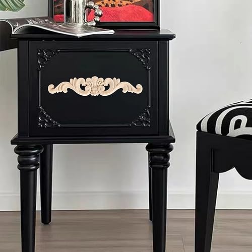 Miniatura 3 de 2 apliques de madera largos onlays decorativos de madera, apliques de madera tallada sin pintar para puerta de cama, armario, decoración de muebles