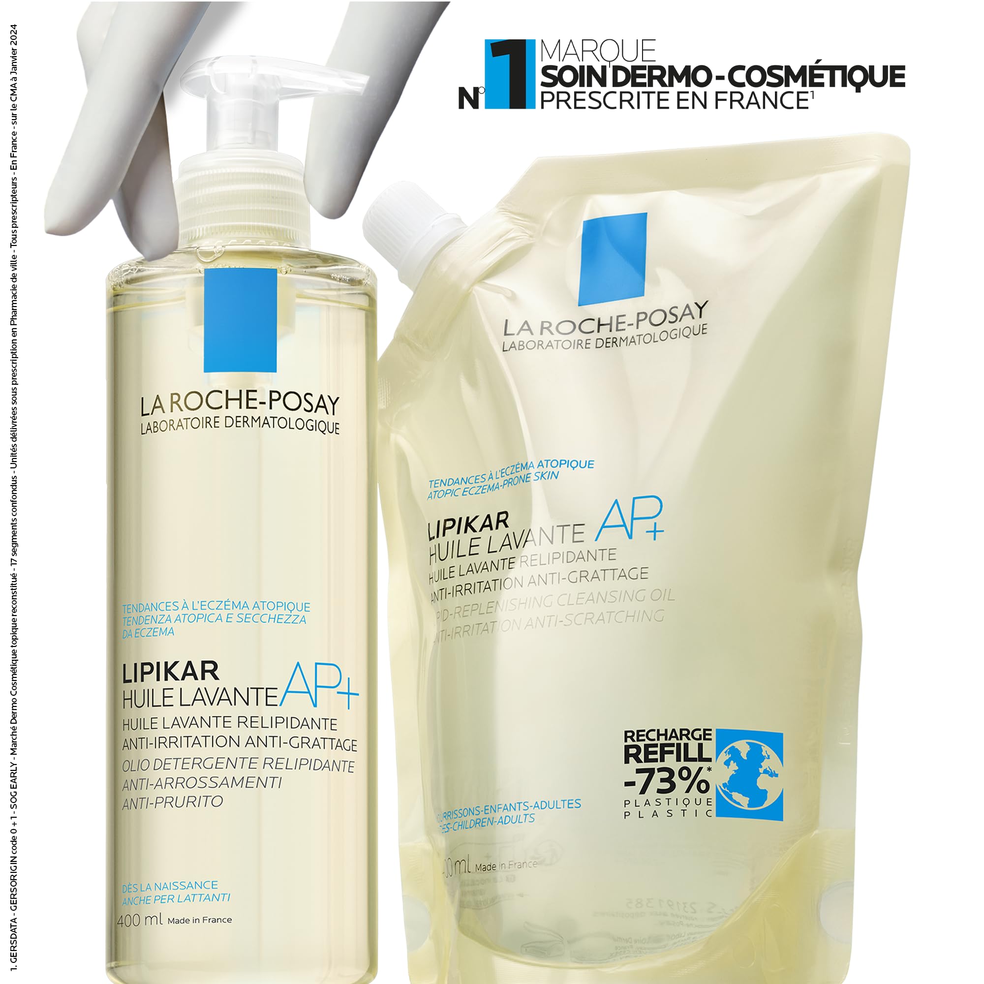 La Roche-Posay | Lipikar Huile Lavante AP+ Huile de douche | Nettoie en douceur | Anti-irritations | Pour peaux normales, sèches & atopiques | Dès la naissance | 400ml + éco-recharge de 400ml