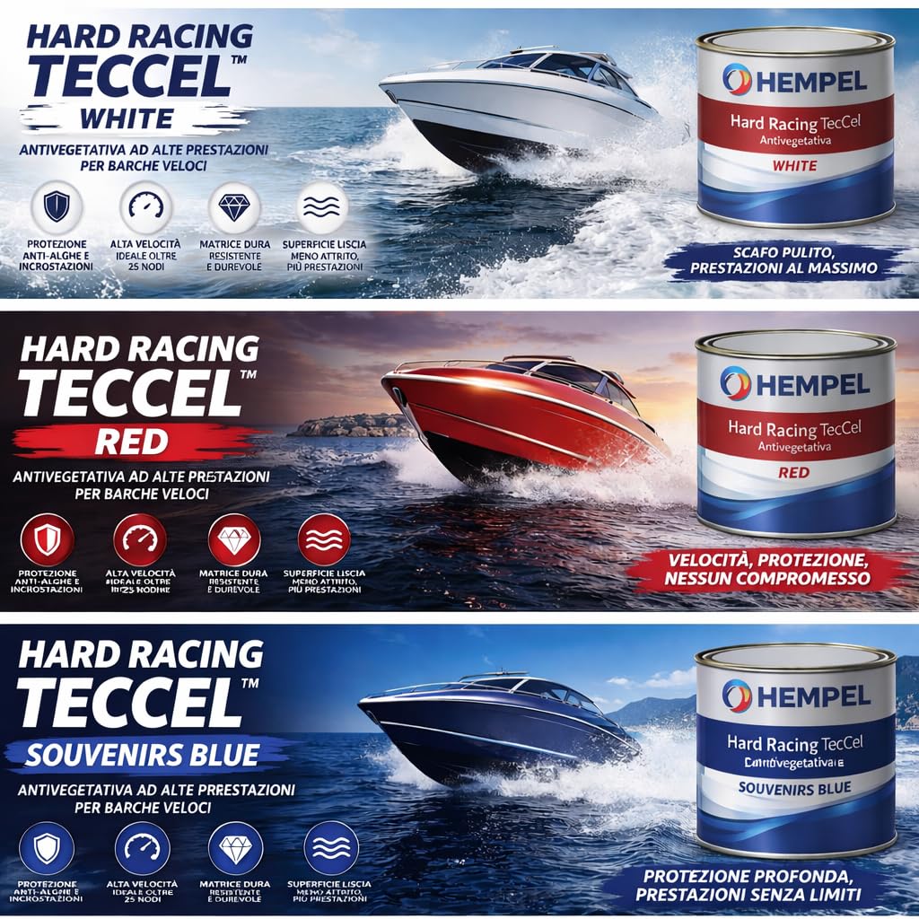 Generico Hard Racing TecCel Antivegetativa 2,5 Lt – Vernice Nautica a Matrice Dura per Barca, Alta Velocità, Protezione Scafo, Ideale per Acque Marine (RED)