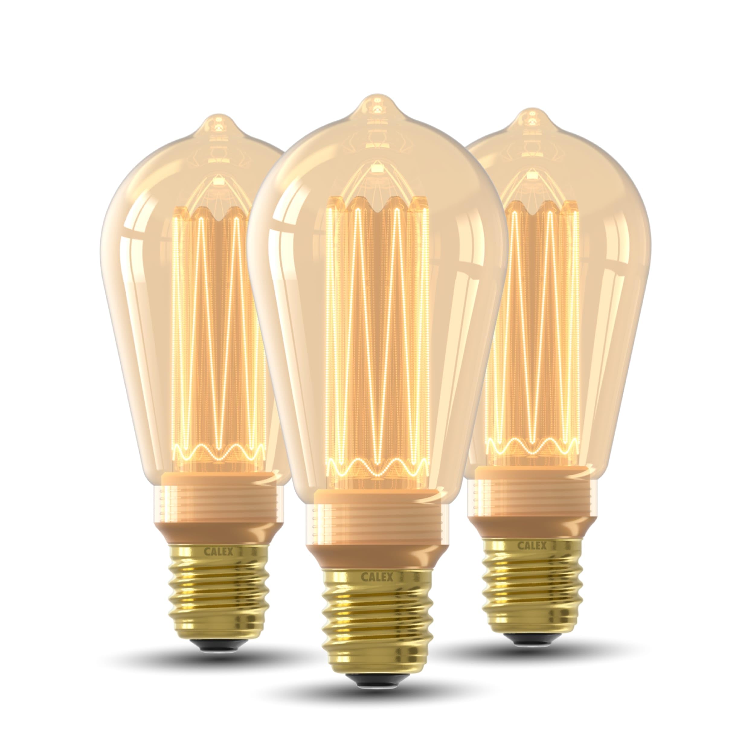 CALEX - Crown Series LED Bulb, 3-Pack, E27, Vintage Filament ST64 Light Bulbs, Gold, Dimmable Warm White Light, 3.5W