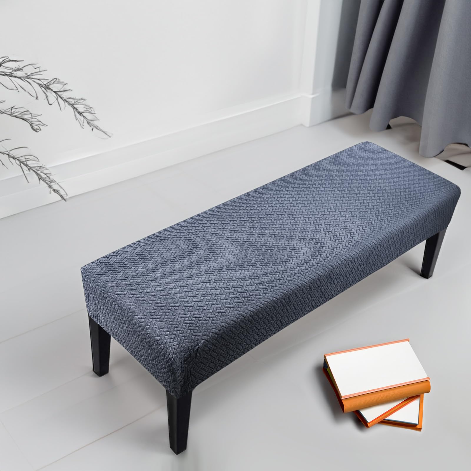 Zooody Bench Cover Waterproof Bench Covers Slipcover Rectangle Stretch Bench Covers for Dining Room Kitchen Washable Bench Slipcover Protector (Waterproof Dark Grey Bench Cover)