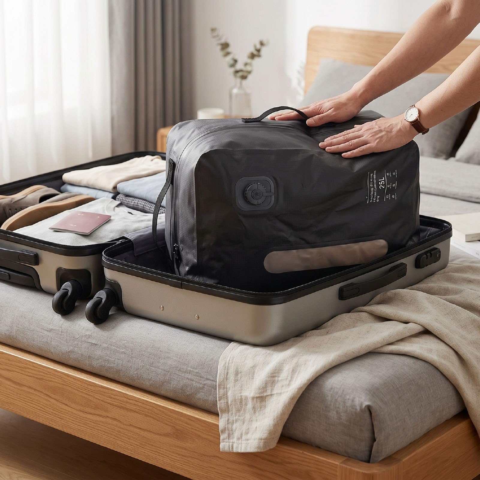 Bolsa de Viaje Al Vacío, Bolsa de Sellado Al Vacío a Prueba de Fugas de TPU de 25 L, Resistente, Duradera y Ultraligera, de Viaje de Compresión Versátil de 46 X 28 (GRAY)