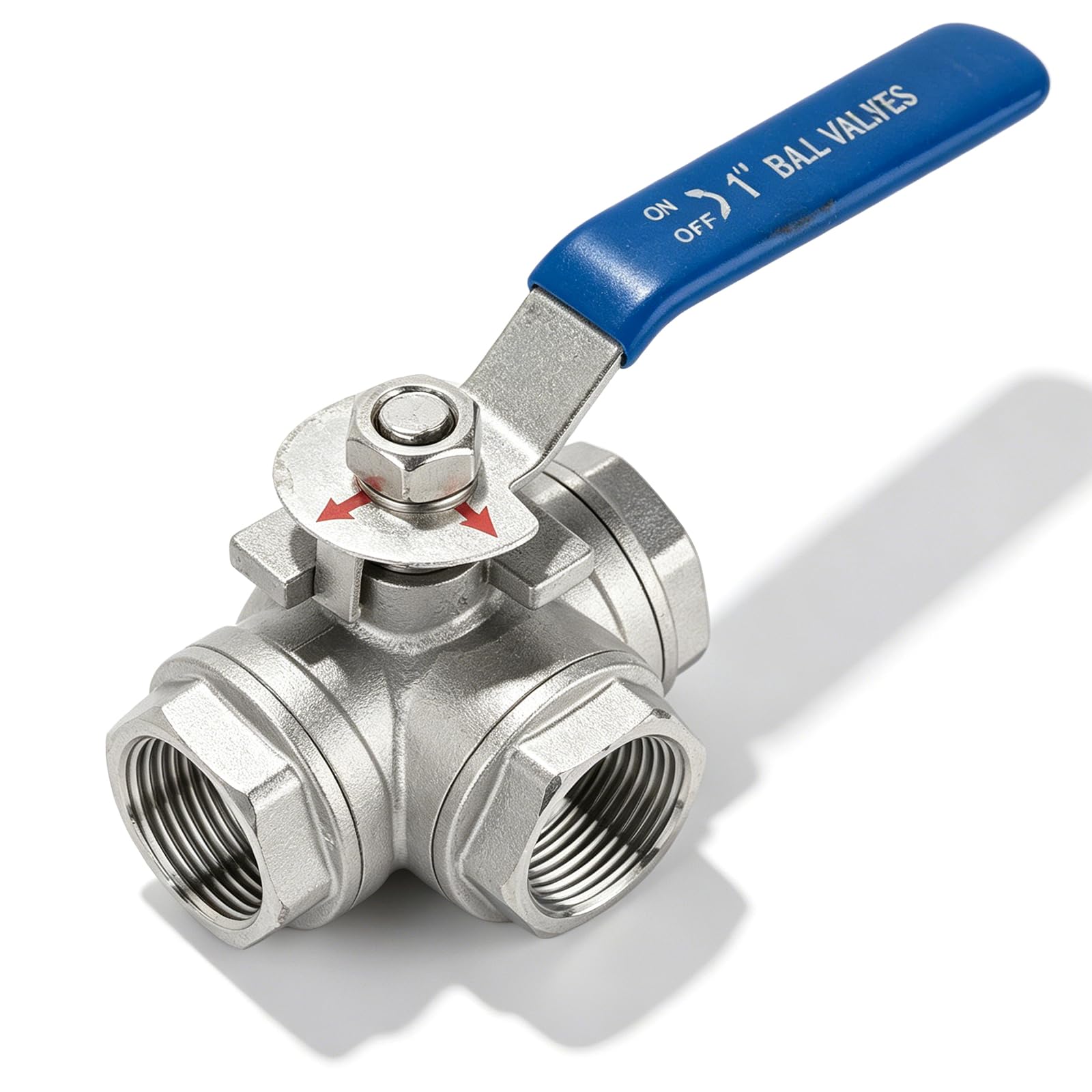 Robinet à boisseau sphérique 3 voies type T, 1 pouce DN25 Robinet à boisseau sphérique à trois voies en acier inoxydable Valve à boisseau sphérique Filetage intérieur Vanne d'entraînement manuelle