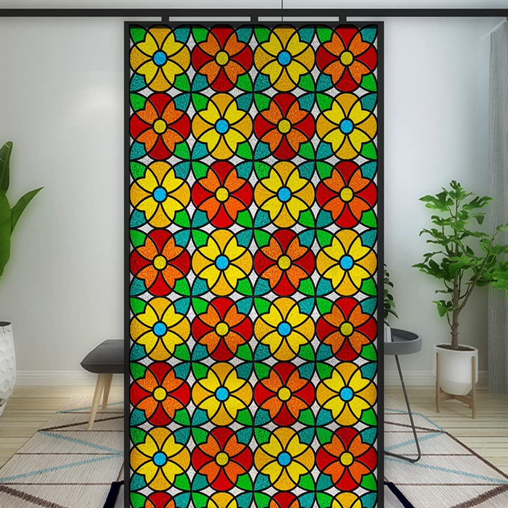 Tree of Life Church Style Privacy Window Film Stained Glass Static Cling Window Treatments Window Coverings Glass Sticker Decorative Film for Siding Glass Door Home Decor 31.5"x47.2"(80x120cm)