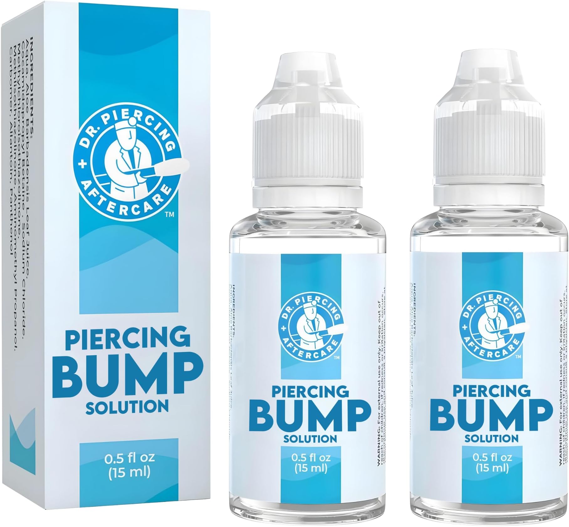 Keloid Bump Solution Drops 15mL - Gentle Saline Formula with Provitamin B5 for Bump Care - Nose Ear Belly Lip Aftercare Cleaner (15 mL, 2-Pack)