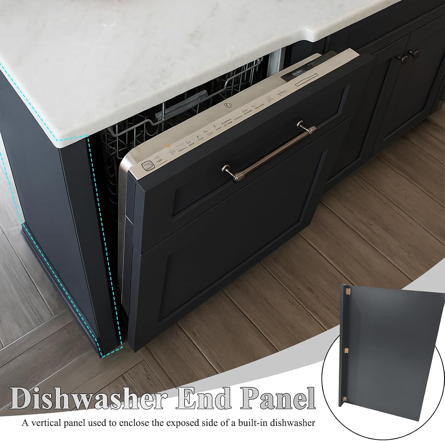 Dishwasher Base End Panel, Solid Wood and Plywood, Painted, 1 Carton of 2 Pieces, 3" Filler Wood Return, Decorative Side Panel for Kitchen Island (Graphite, 24" W X 34 1/2" H X 1/2" D)
