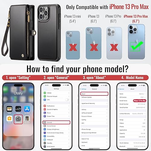 Miniatura 7 de Defencase Funda para iPhone 13 Pro Max, funda para iPhone 13 Pro Max, cartera para mujeres y hombres, correa magnética de piel sintética duradera,