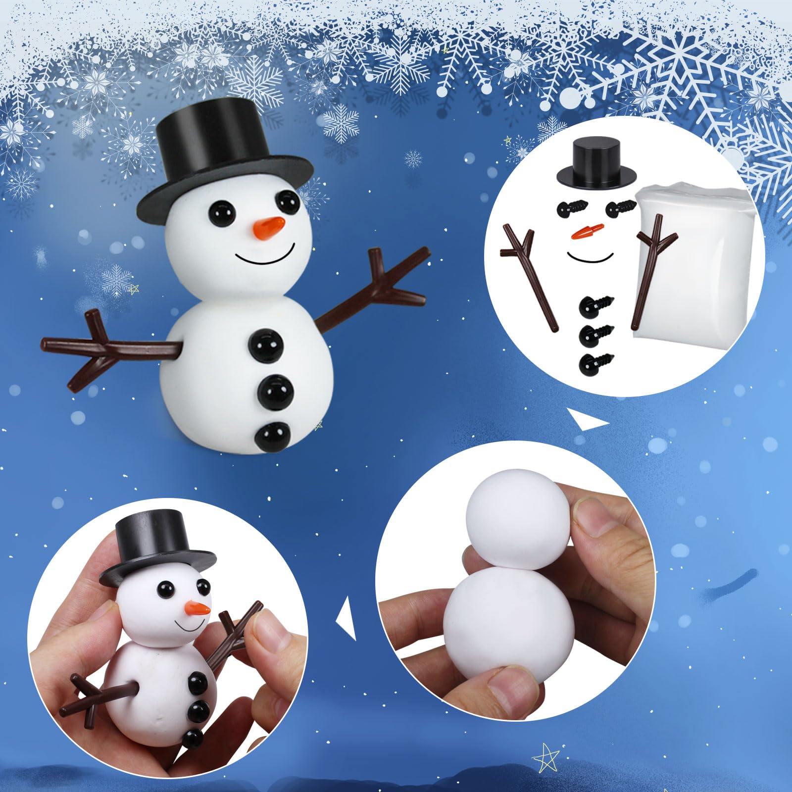 Paquete de 12 manualidades de muñeco de nieve para niños, kit de construcción de muñeco de nieve, kit de moldura de arcilla para manualidades de Navidad, regalo de Navidad, relleno de 4