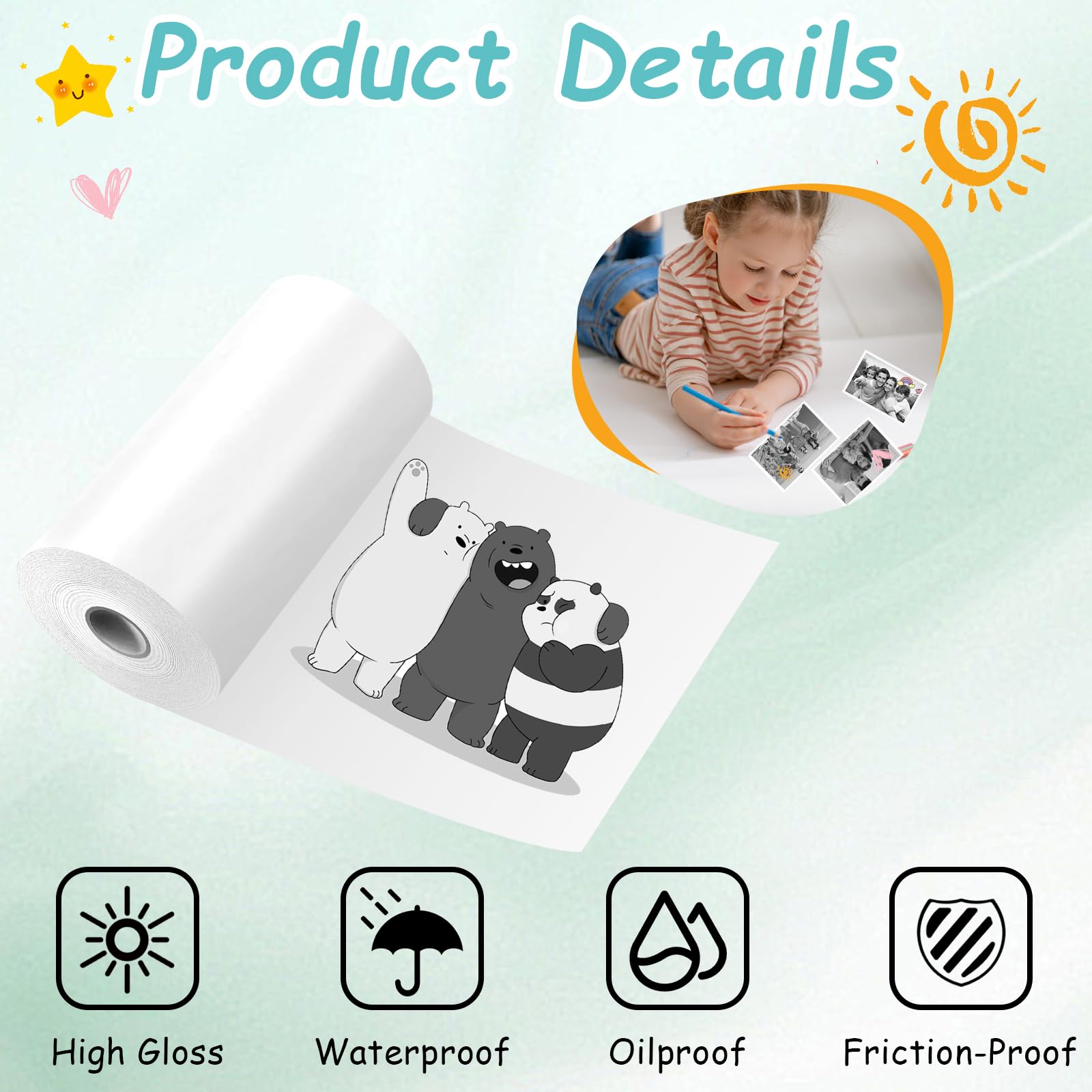 12 Rolls Kids Camera Paper Roll 2.2Inch Kids Camera Instant Print Paper - Image 3