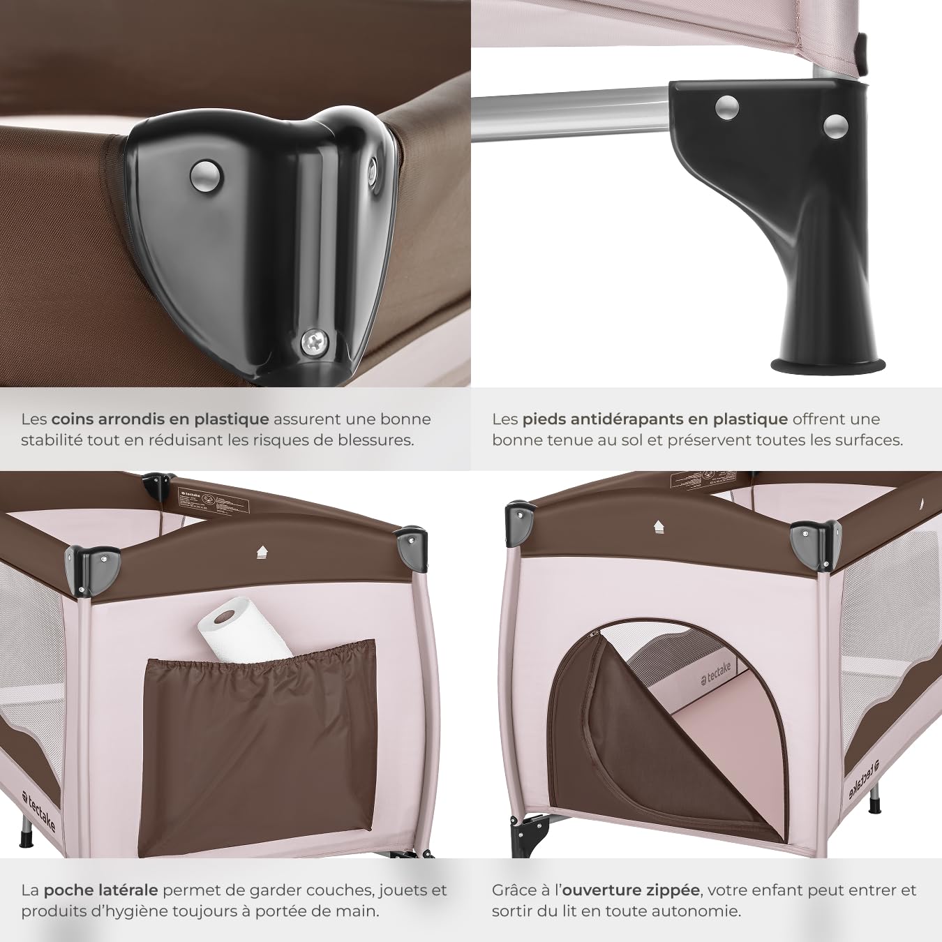 tectake® Lit Parapluie Pliable Lit Bébé Voyage léger sur roulettes avec Sac de Transport, Mobilier Enfant idéal pour Maison ou Voyage Equipement Bebe Parc Bebe