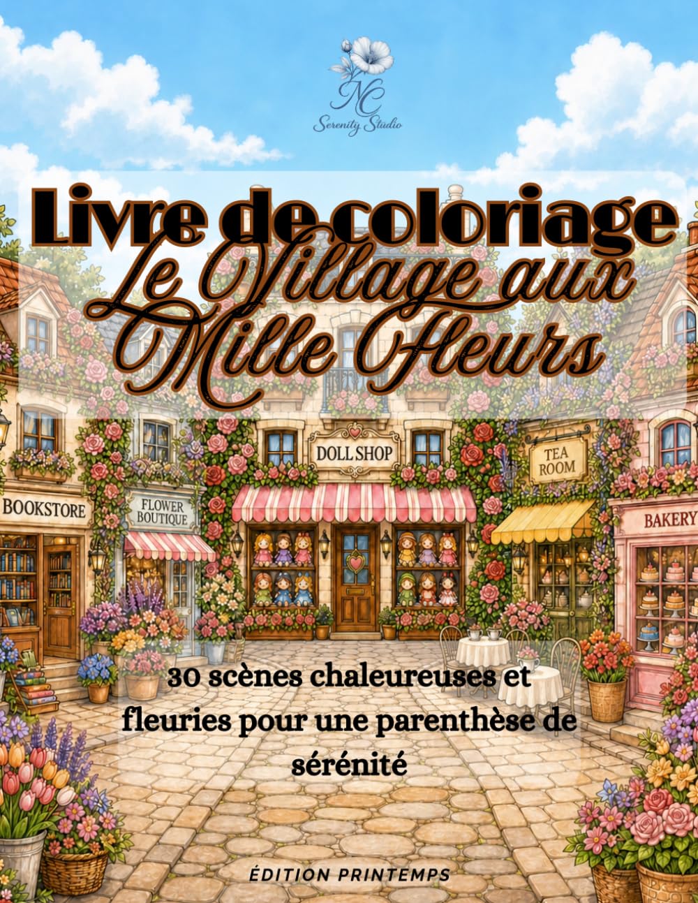 Le Village aux Mille Fleurs: Livre de coloriage relaxant pour adultes – 30 scènes fleuries inspirant calme, créativité et sérénité