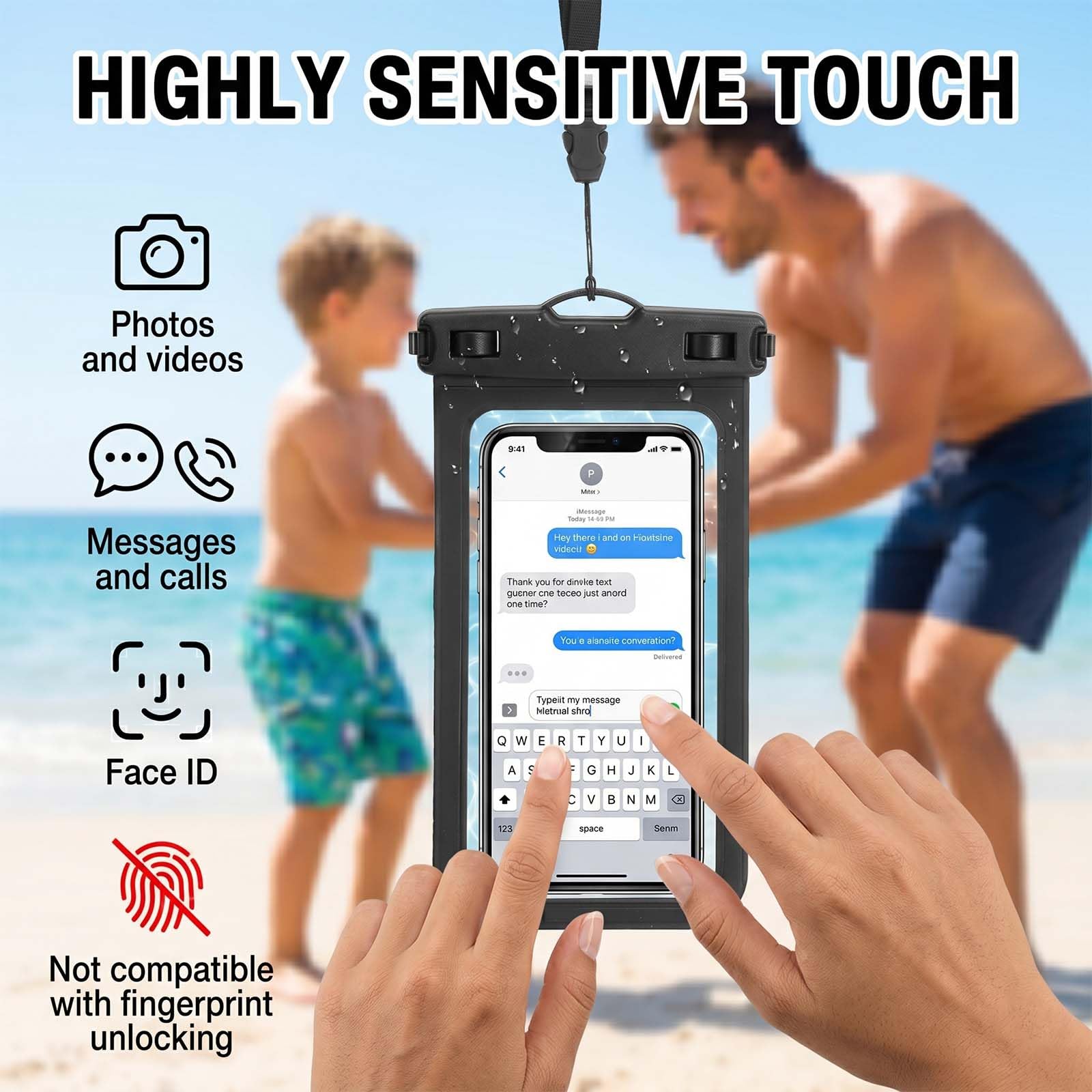 wasserdichte handyhülle & wasserdichte bauchtasche Set - IPX8 handyhülle wasserdicht mit Dreifach-Verschluss, Touchscreen & Face ID, wasserdichte tasche für Strand, Schwimmen, Tauchen, Wassersport