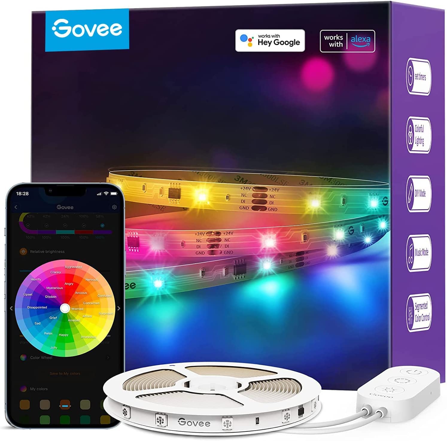 Amazon.com: Govee RGBIC Alexa LED Strip Light 32.8ft, Smart WiFi LED Lights  Work with Alexa and Google Assistant, Segmented DIY, Music Sync, Color  Changing LED Strip Lights for Bedroom, Kitchen, Cabinet, Desk :