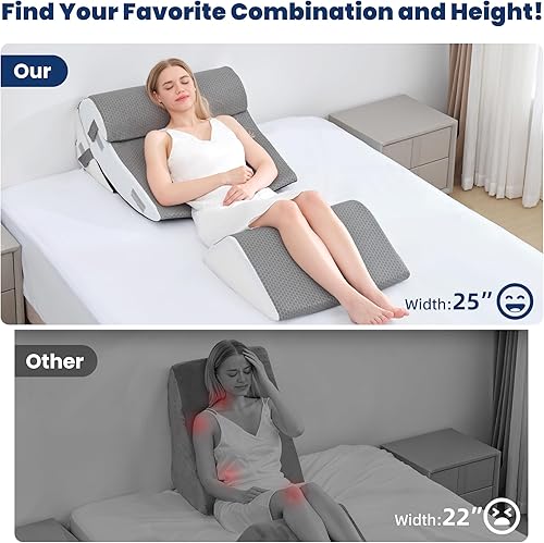 Miniatura 2 de BDEUS Juego de 4 almohadas ortopédicas extra anchas de cuña de 25 pulgadas, almohada de cuña ajustable de espuma viscoelástica para postcirugía para