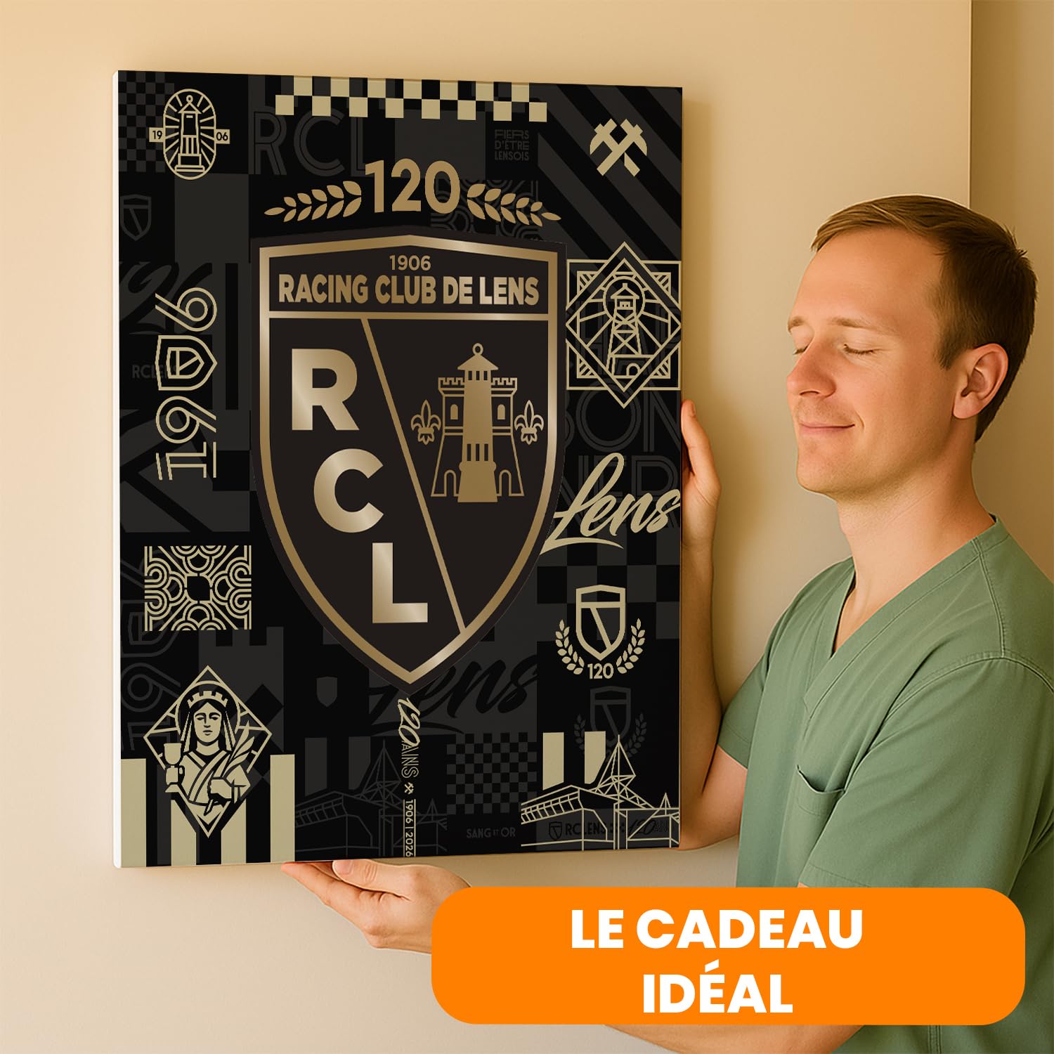 Toile Racing Club de Lens – Édition 120 Ans | Produit Sous Licence Officielle | Format 50x40 cm | Édition historique 120 ans | Fabriqué en France | Décoration Supporters – Personnalisation Prénom