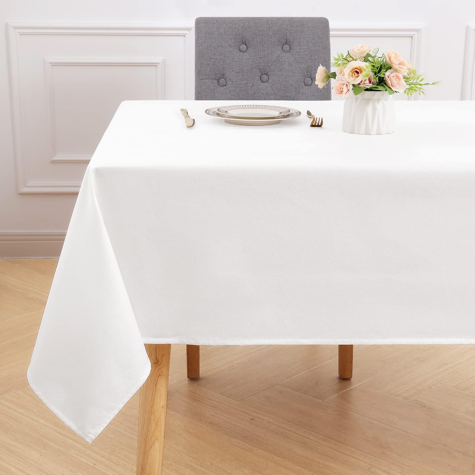 smiry Rectangular Table Cloth Wipe Clean 140x240 cm, Wipeable Water Resistant Linen Tablecloth, Fabric Washable Dining Table Cover for Kitchen Indoor Outdoor, White