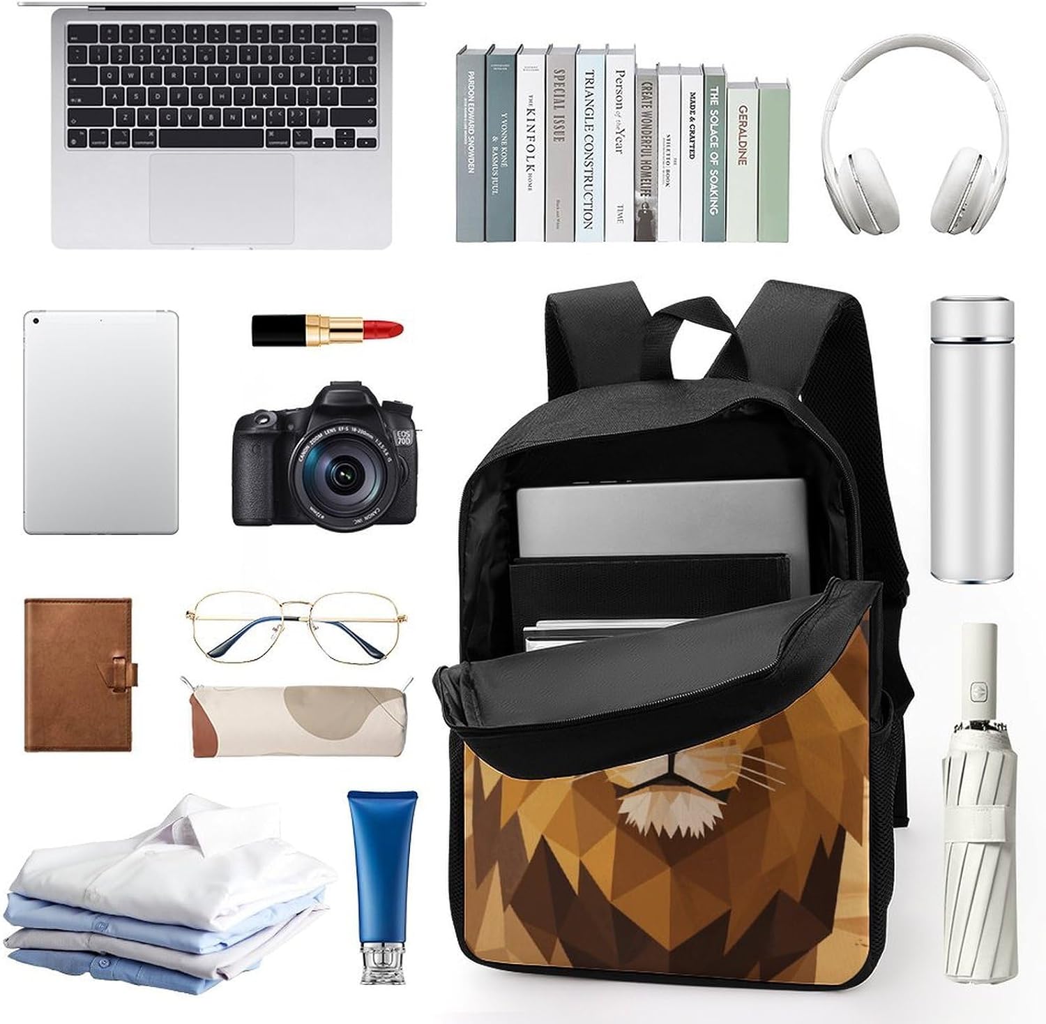 Geometric Lion Large Backpack for Work, 17 Inch Laptop Bag image 3
