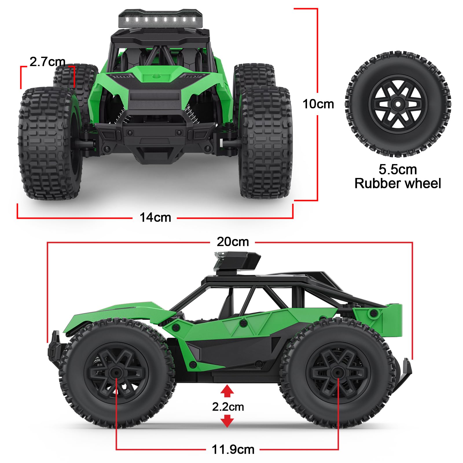 Voiture Télécommandée Tout Terrain, 1:20 Voiture de Course Radiocommandée 2.4Ghz RC Camion Telecommande Rechargeable Monster Truck Jouet Garçon Jeu Extérieur Intérieur Cadeau Enfant 6 À 14 Ans