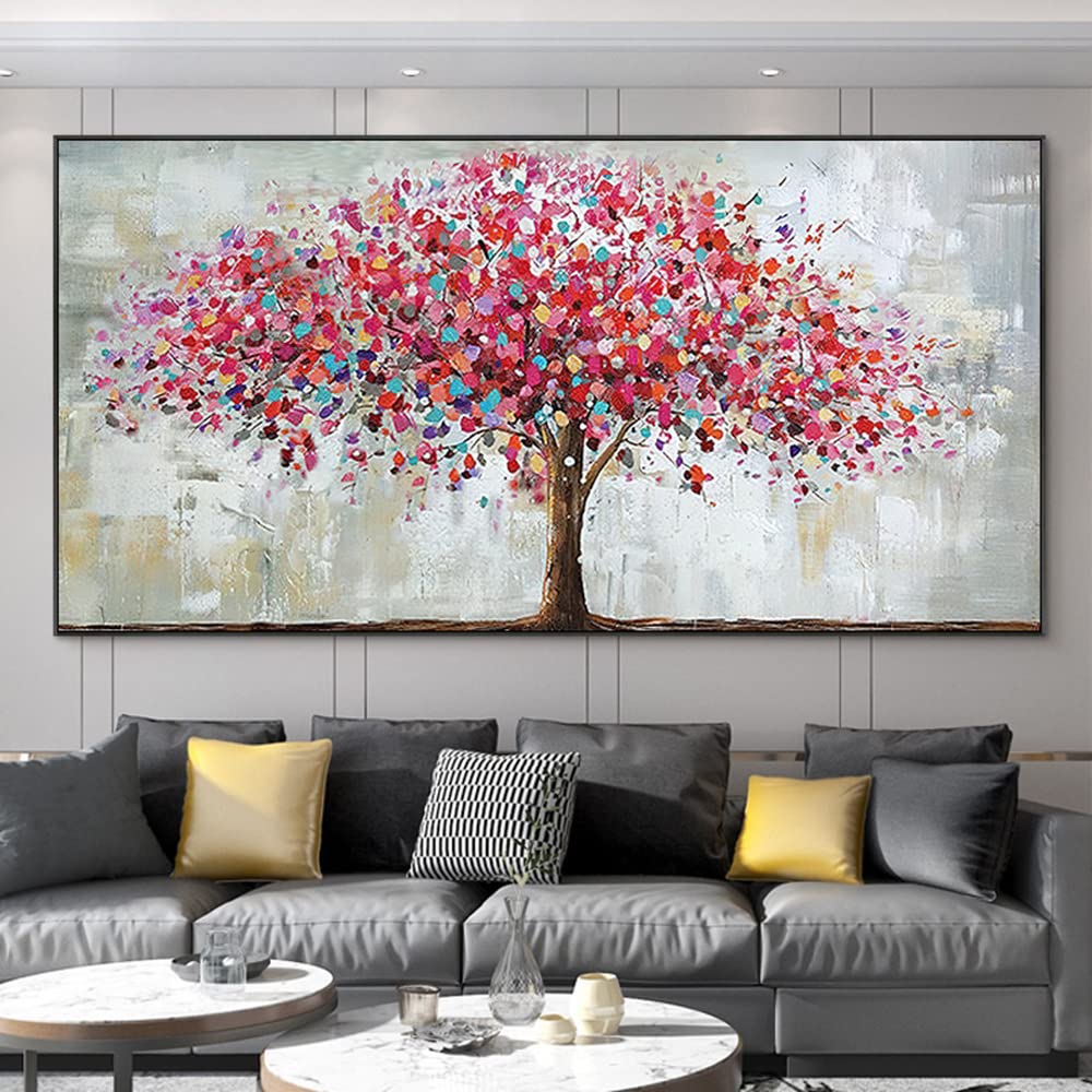 Mintura Handgemaltes Ölgemälde auf Leinwand großer roter Baum 70 x 140 cm