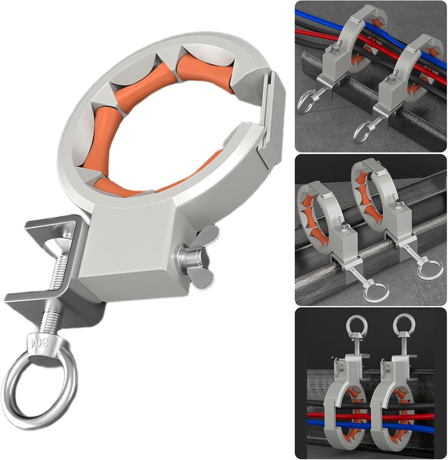 65mm Large Opening Bridge Cable Pulling Tool with Smooth Spindles Roller & 330 Degree Adjustable Strong Steel Clamp Smooth Spindles Roller Pulley
