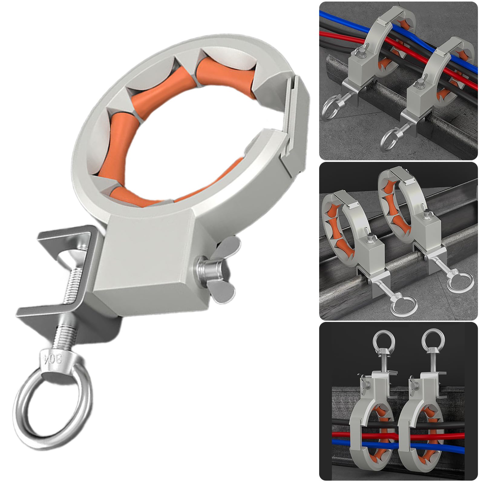 Strumento per tirare cavi a ponte con apertura grande da 65 mm, con rullo per mandrini lisci e morsetto in acciaio resistente regolabile a 330 gradi