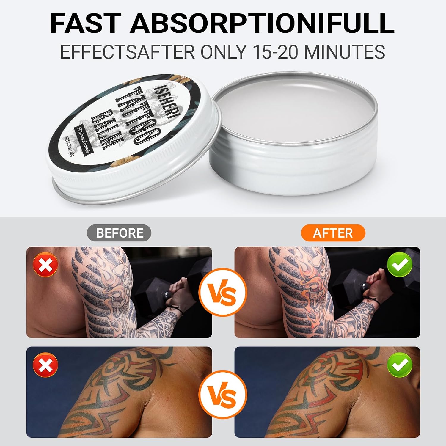 Tattoo Balm & Aftercare Cream: Color Enhancement that Revives Old Tattoos; Hydrates New Tattoos; Made With Natural Ingredients and Petroleum Free. Tattoo Cream for Old and New Tattoos - 1.76OZ