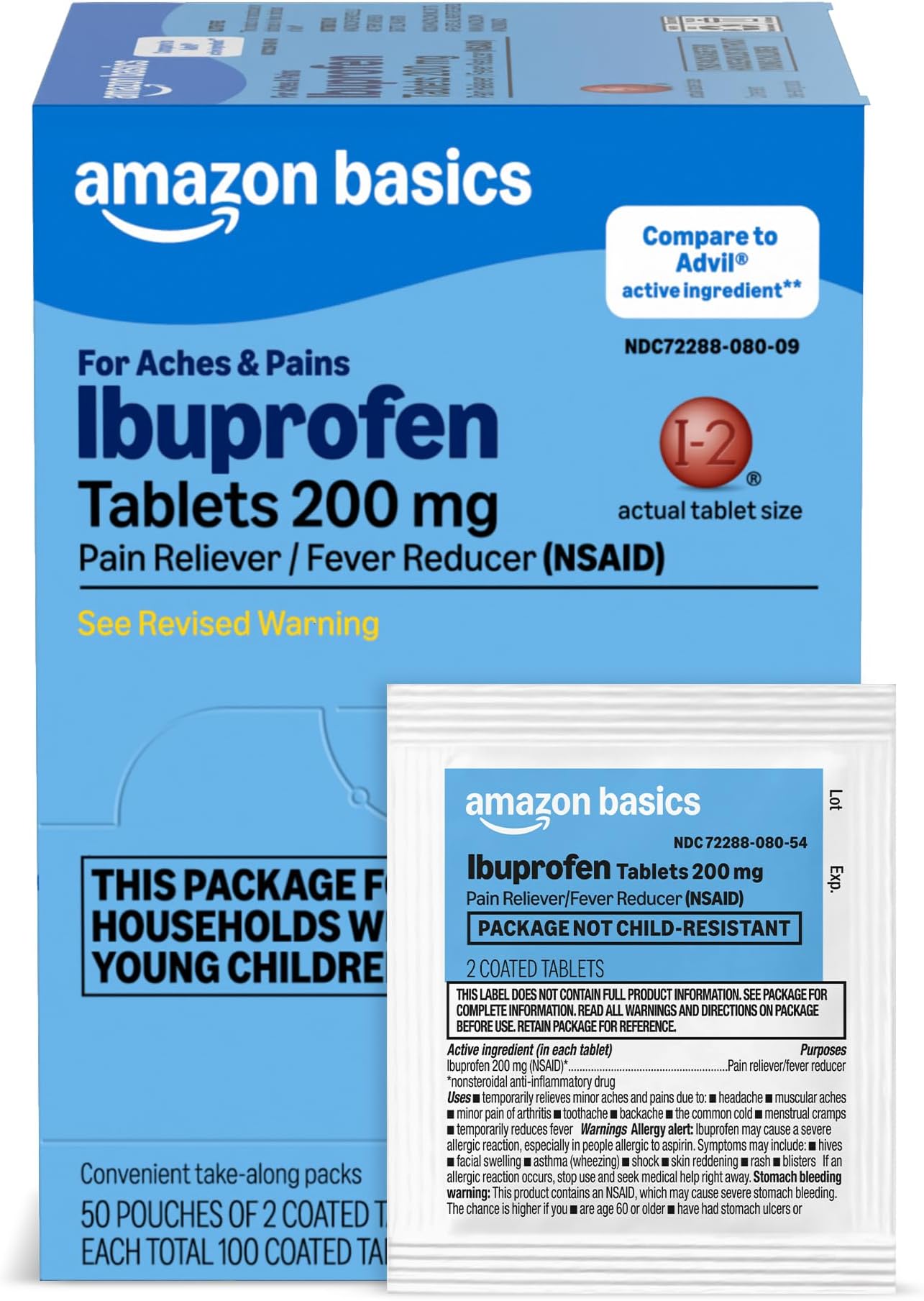 Ibuprofen Tablets, 200 mg, Pain Reliever and Fever Reducer, for Headache, Muscular Aches, Arthritis, Backache and More, 100 Count (Pack of 1) (Previously Care)