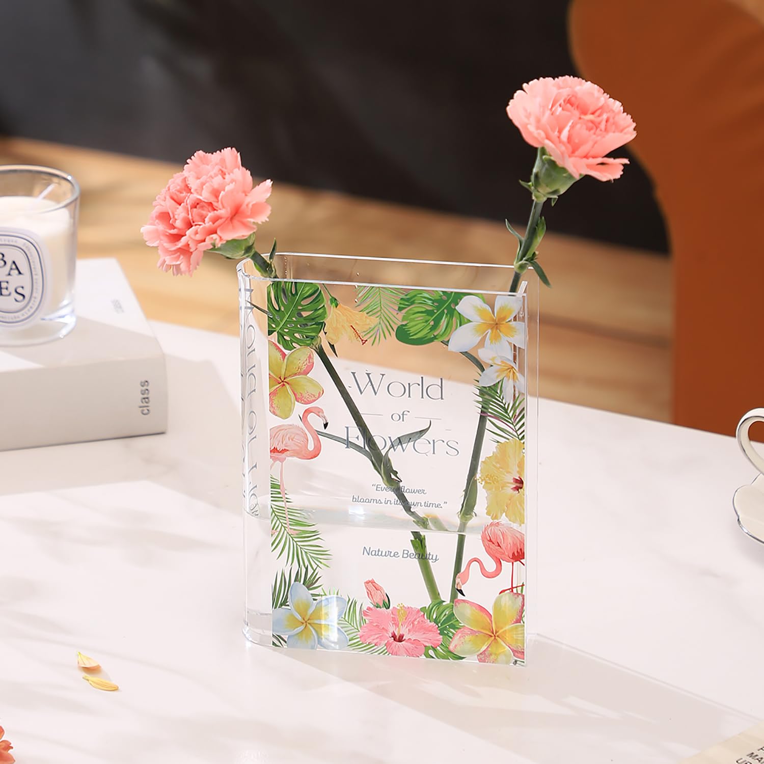 KRYSTHIA Acrylic Book Vase, Clear Book Shaped Vase, Decorative Book Vases for Flowers, Unique Vases for Tulips, Book Lover Gift for Office, Living Room, Bedroom, Bookshelf, Home Decor — image 1