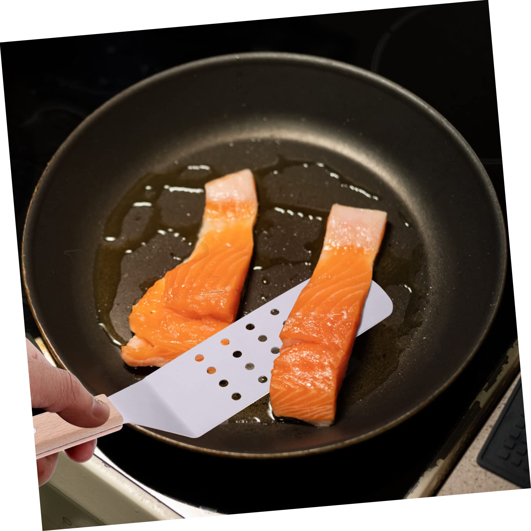 ULTECHNOVO Espátulas de Acero Inoxidable Resistente al Calor Juego de 5 Mango de Madera Pala para Pizza Bistec Adecuado para Cocina