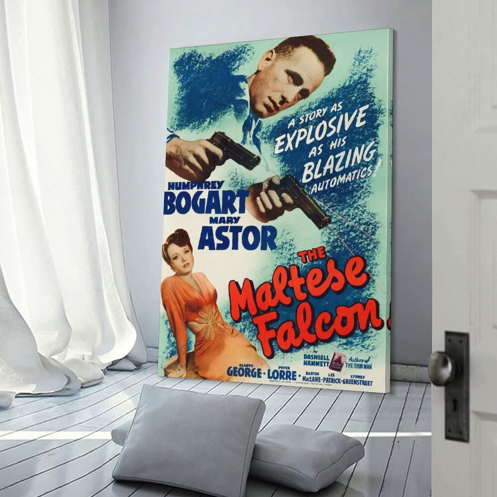 Poster vintage con film d'azione del falco maltese e stampa artistica da parete moderna per la camera da letto della famiglia, 50 x 75 cm