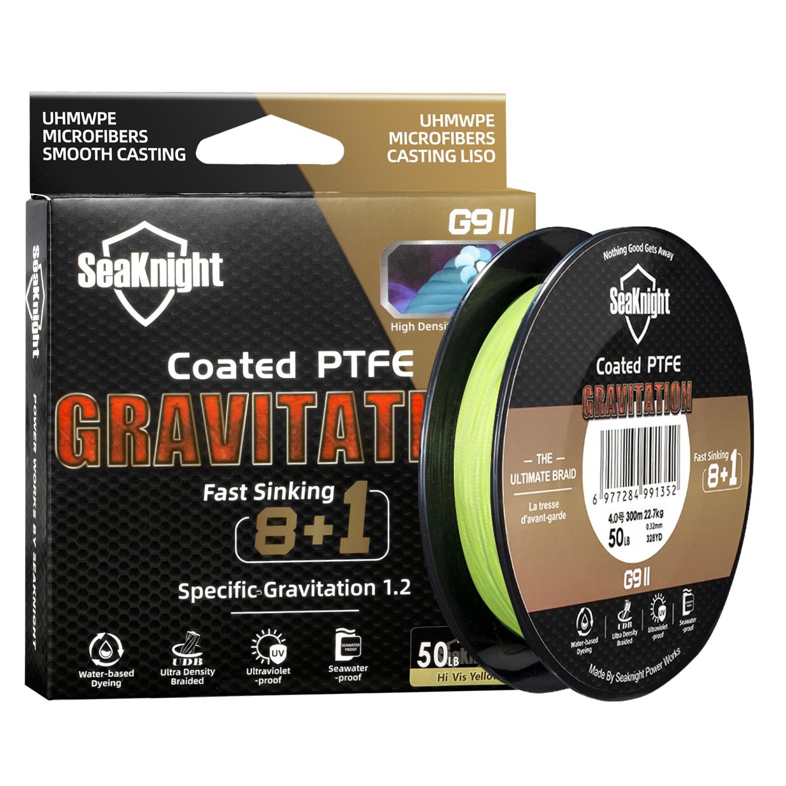 SeaKnight G9 II 8+1 Braide line, 9 Strands Braided Fishing Line Fast Sinking Fishing Line 164Yds/328Yds Seawater-Proof UV-Proof Coated PTFE Sea