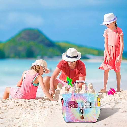 Miniatura 9 de Bolsa grande de playa con bolsillos con cremallera, bolsas de playa, impermeables, a prueba de arena, para piscina, natación, con compartimento