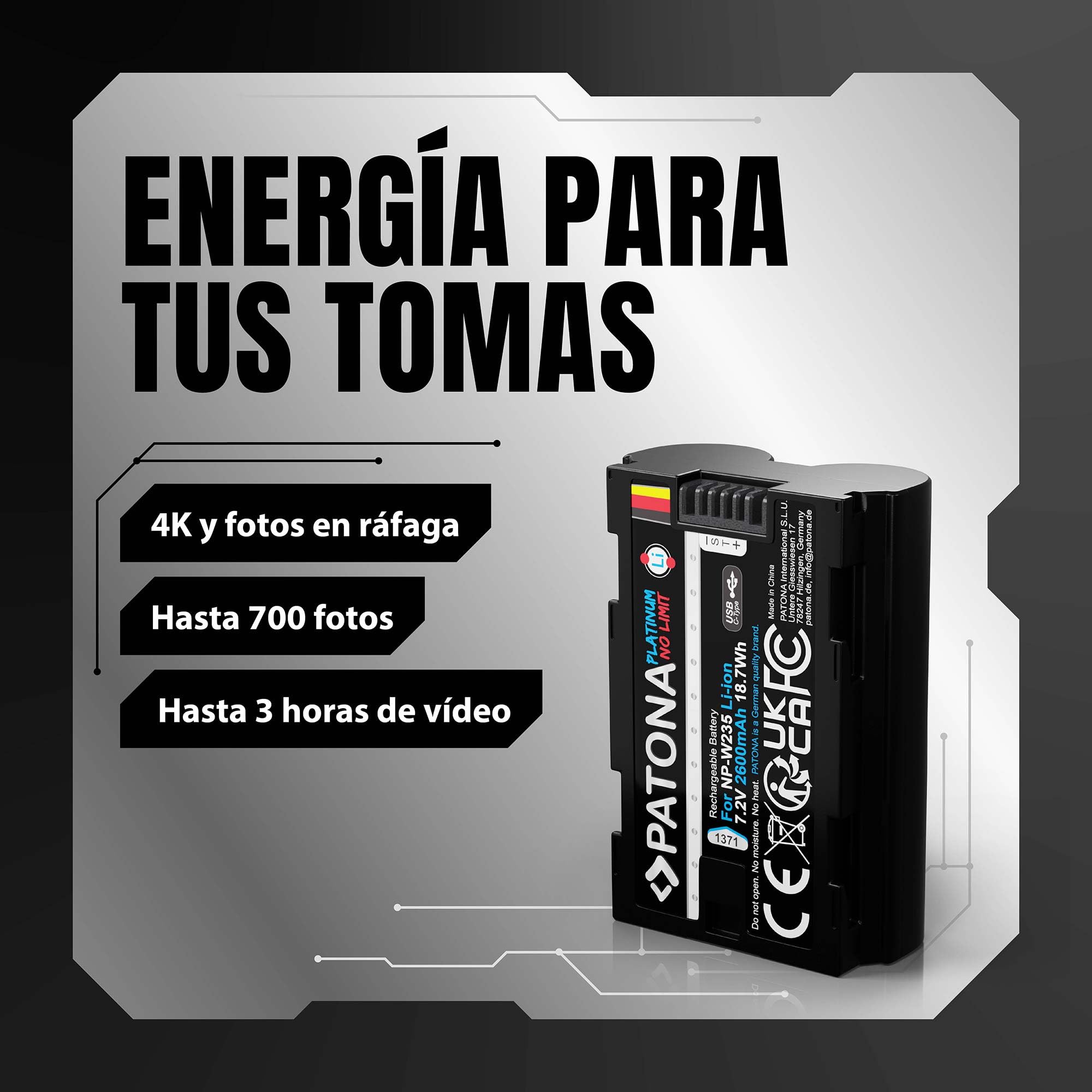 PATONA Platinum NP-W235 Batería 2600mAh USB-C Input Compatible con Fuji Fujifilm GFX-50s II GFX-100S GFX100 II X-H2 X-H2S X-S20 X-T4 X-T5 GFX 50 100 100S GFX50 XH2 XH2S XS20 XT4 XT5 NPW235 NP W235