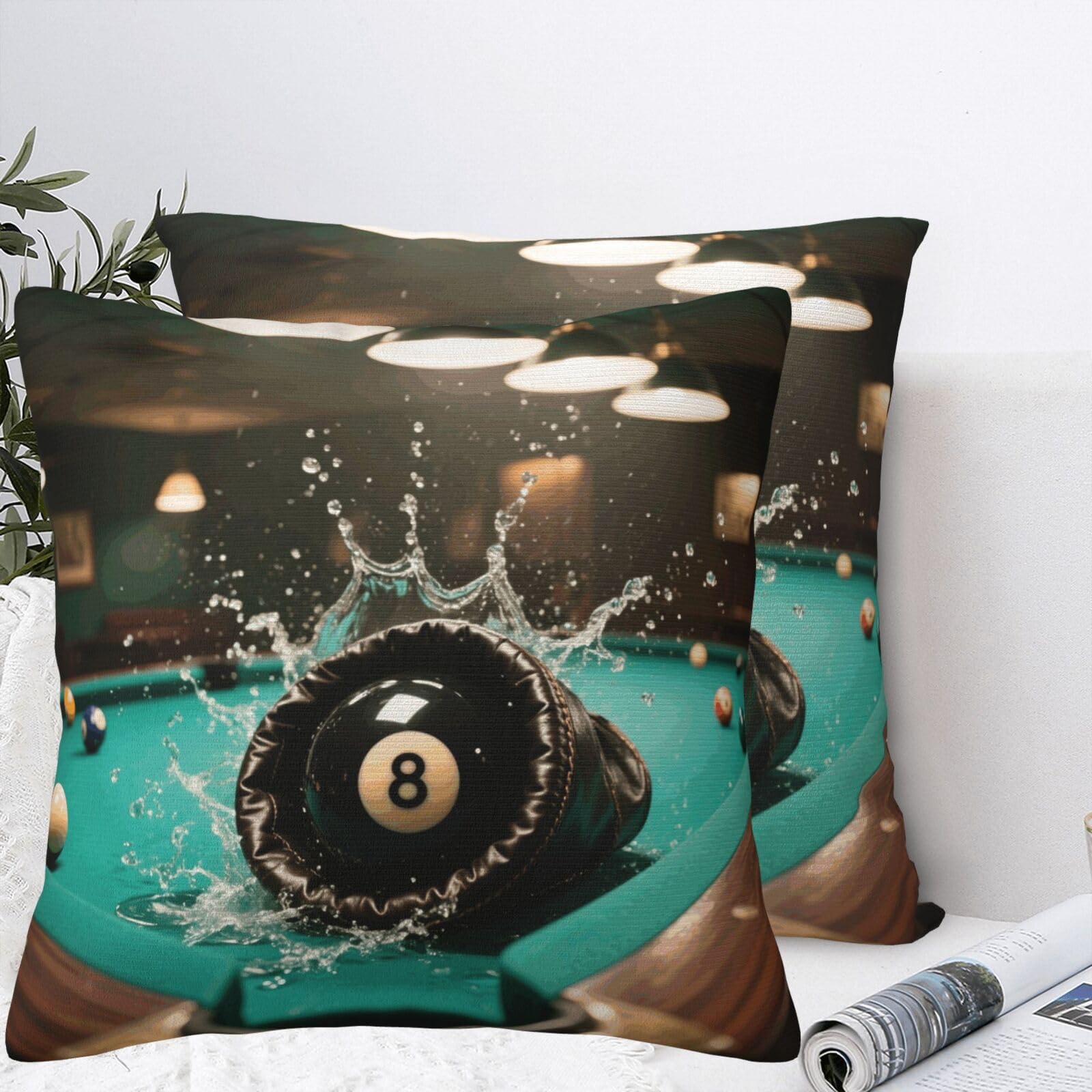 LMNGH Black 8 Billiard Plush Throw Pillow Covers 22"X22",Soft Cozy Couch Cushion Covers Decorative Pillow Cases for Holiday Home Bedroom Sofa Decors