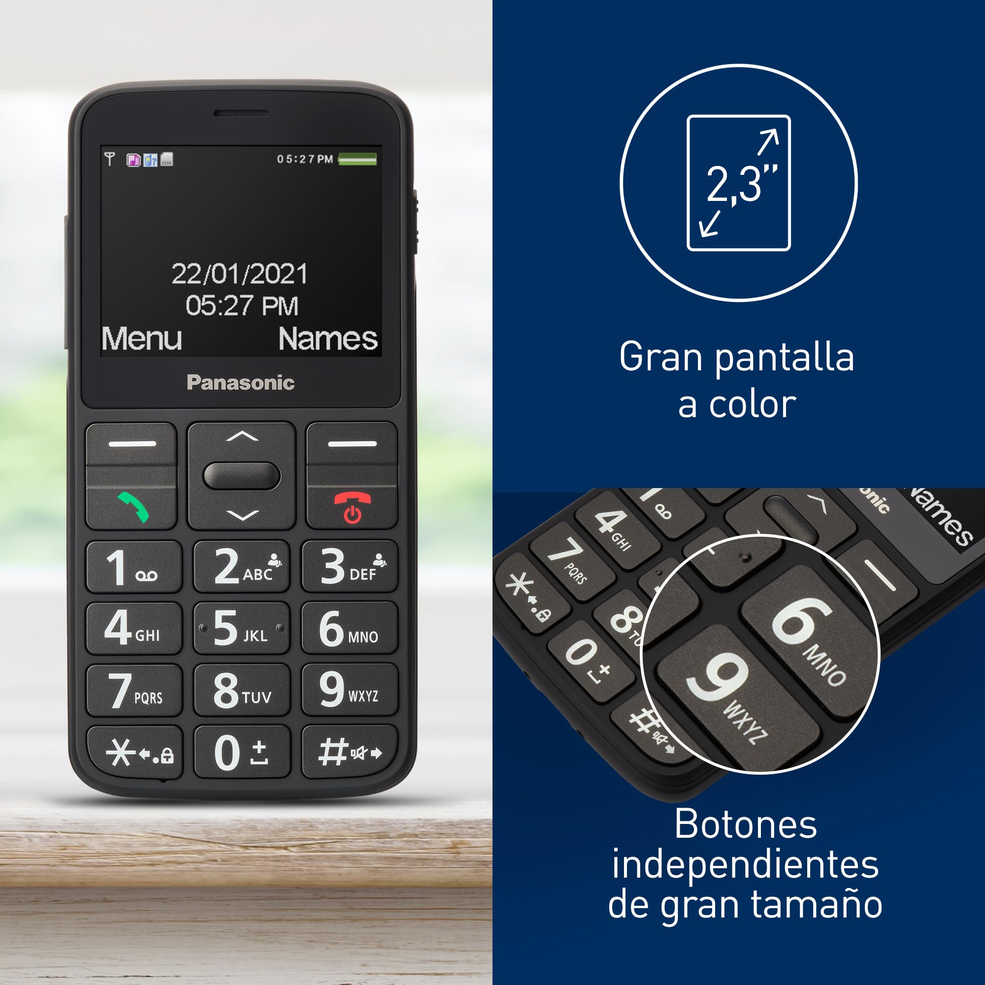 Panasonic KX-TU160EXB 2G, Teléfono Móvil de Fácil Uso - Botón SOS, Teclas Grandes retroiluminadas, Compatibilidad Audífonos, Larga Duración, Bluetooth (Negro)