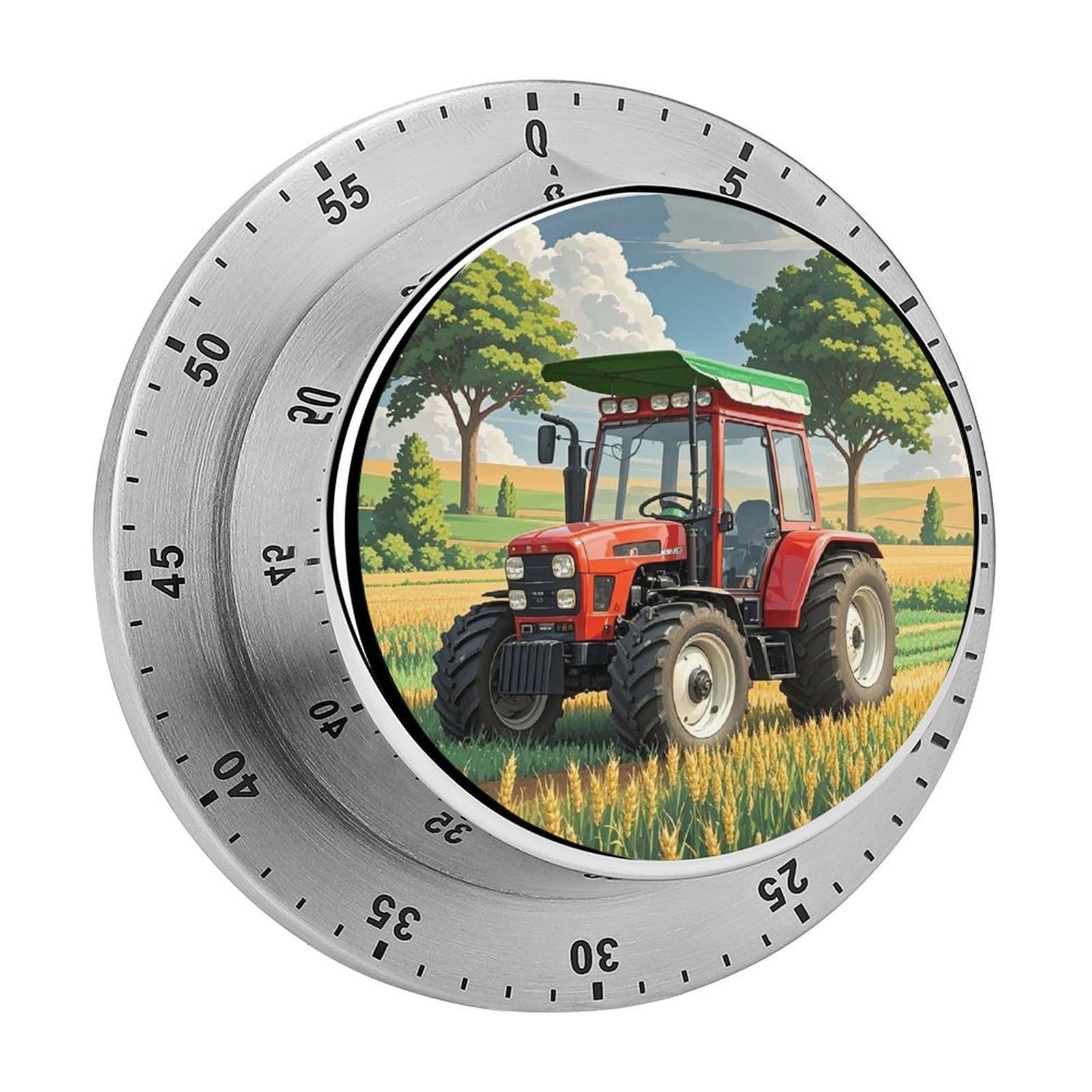 Tractor Theme Timer Fashion Visual Timers Wind Up 60 Minutes Desk Timers Stainless Steel Magnetic Timer Countdown Clock No Batteries Loud Alarm for Kitchen Chef Cooking