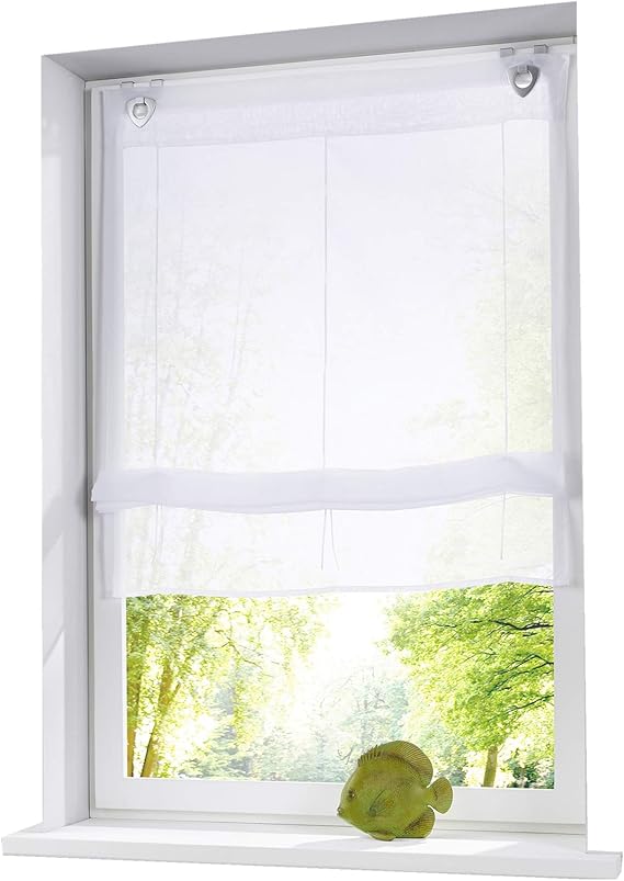 Tenda Voile Trasparente Per Cucina - 100% Poliestere, Passanti, 120x155 Cm, Bianco Puro - Foto 8