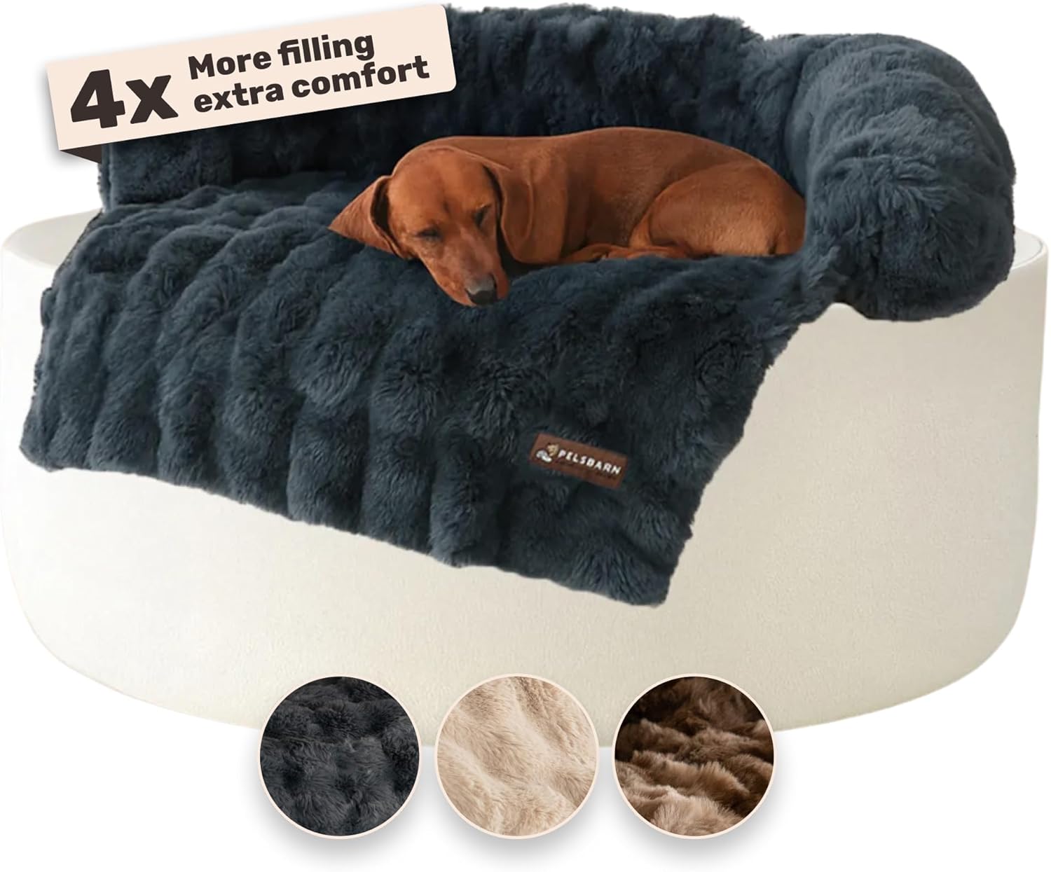 Pelsbarn Dog Bed for Couch, Luxurious Sofa Bed for Dogs with Non-Slip Oxford Bottom - Faux Rabbit Fur with Removable Cover, Small, Gray - 28x28 in