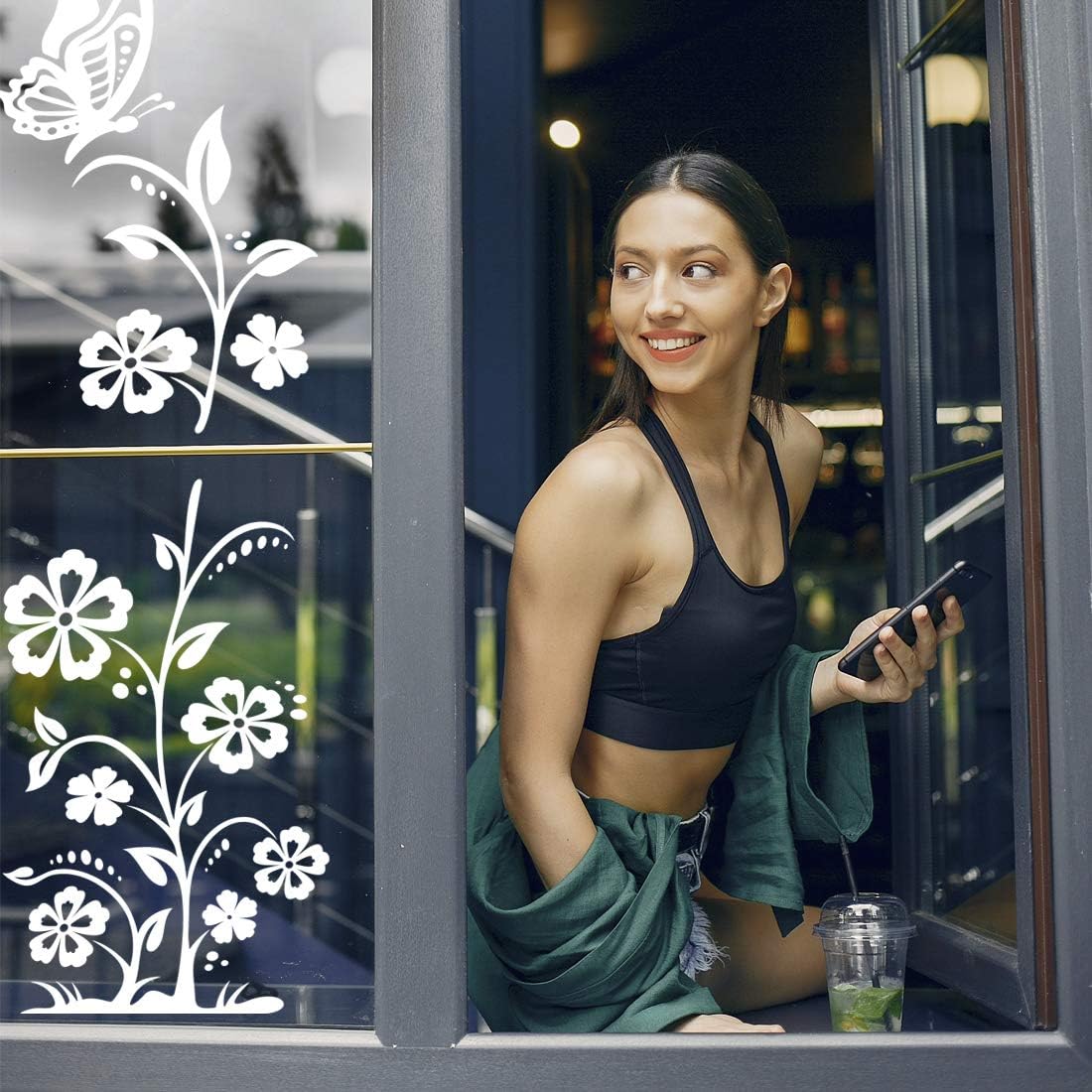 Butterflies Flowers Sticker Fridge Wall Stickers Floral Window Art Cafe Kitchen Decal Bedroom Decoration Ornament Shop Posters Living Room Decals Furniture Decorative Vinyl Home Mural 6 71 t9ZhIsLL. AC SL1100